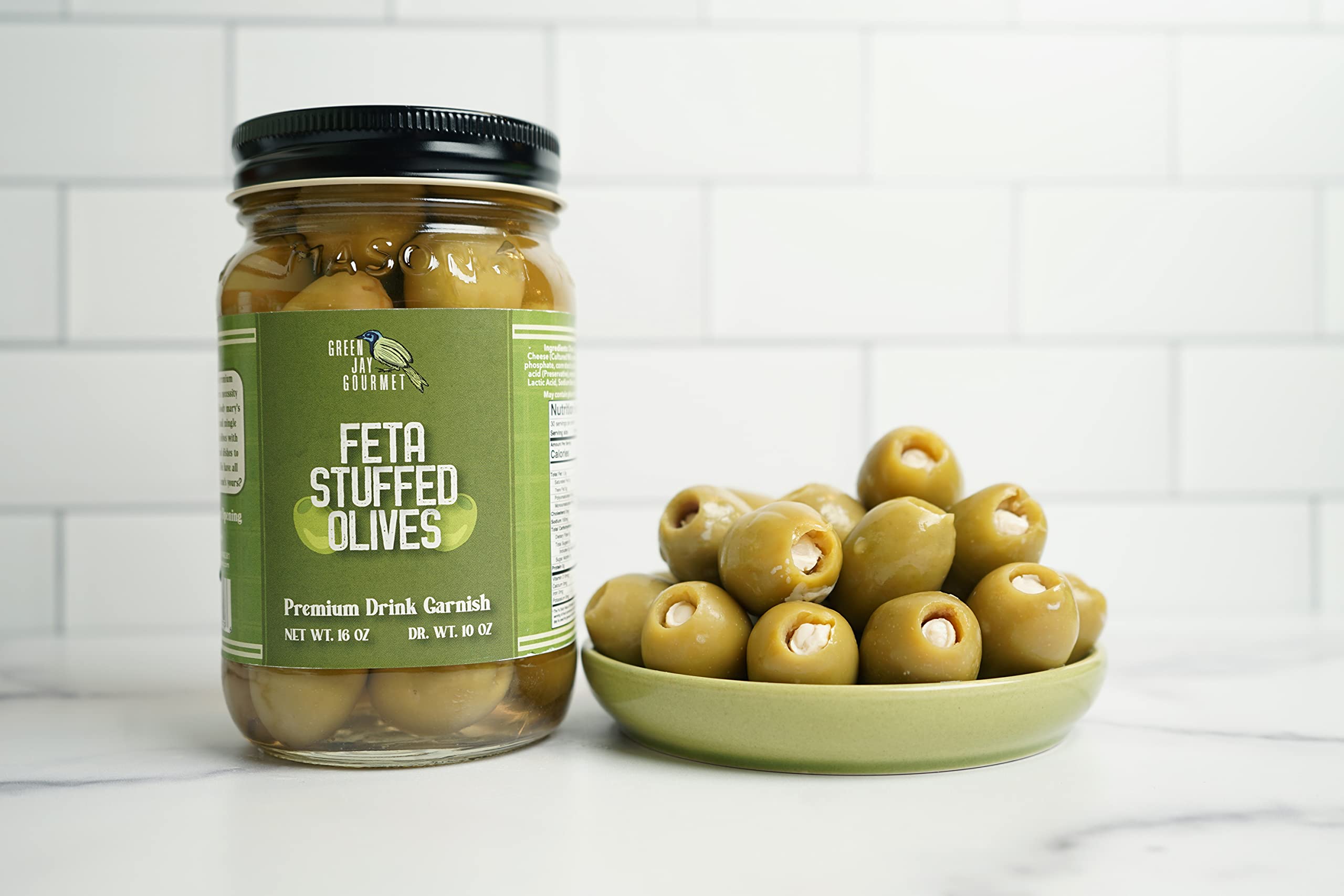 **Premium Feta Cheese Stuffed Green Olives – All Natural Gourmet Olives for Cocktails, Cheese Boards & Dirty Martinis – Large 16oz – Perfect for Parties, Charcuterie & Appetizers**