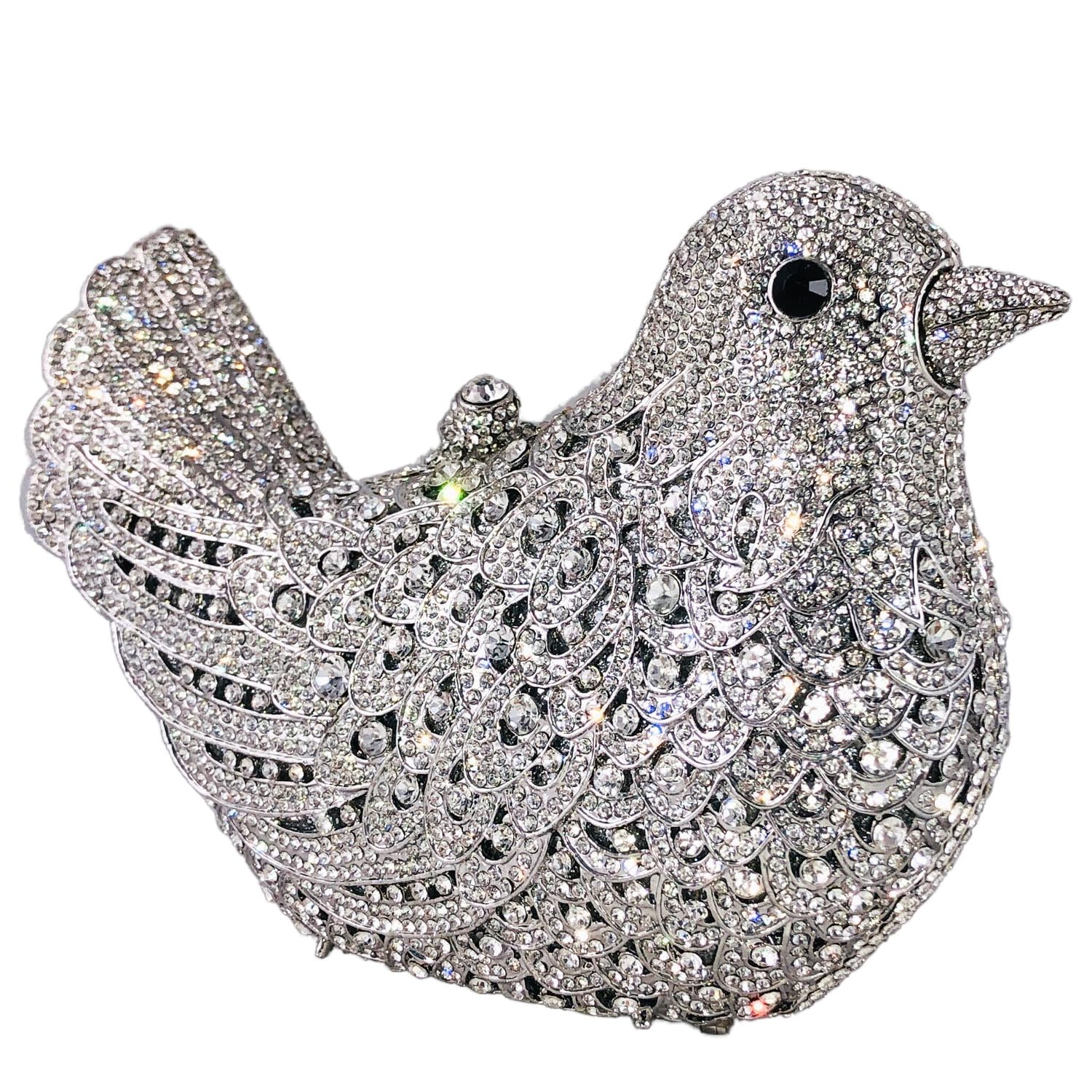 Elegant Crystal Rhinestone Clutch Purse for Women - Luxury Evening Bag Wedding Party Handbag with Pigeon Design | Perfect for Formal Events, Bridal Accessories & Special Occasions