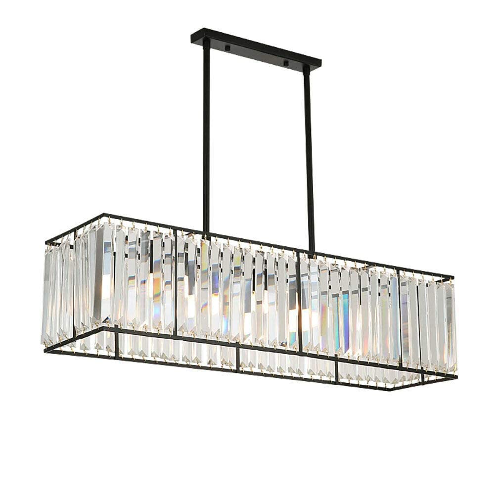 OUKANING Adjustable Rectangle Crystal Chandelier - Modern Pool Crystal Ceiling Pendant Light for Dining Room, Kitchen Island, Living Room, Bedroom, and Office