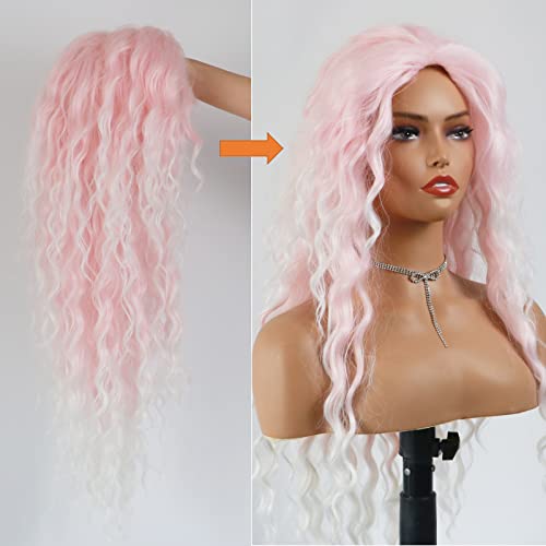 Curly Blonde Brown Reverse Ombre Wig - Long Synthetic Hairpiece for Cosplay, Halloween & Daily Fashion