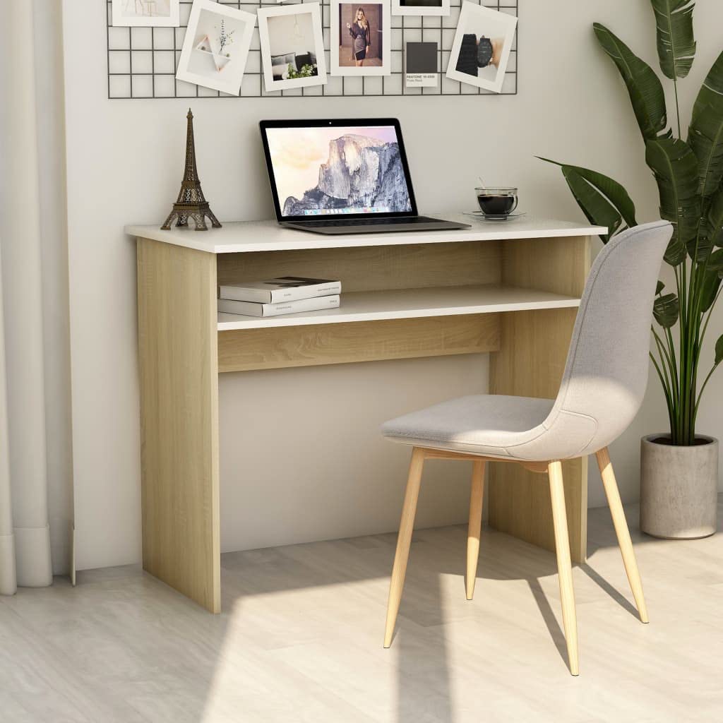 Modern White & Sonoma Oak Study Desk 35.4