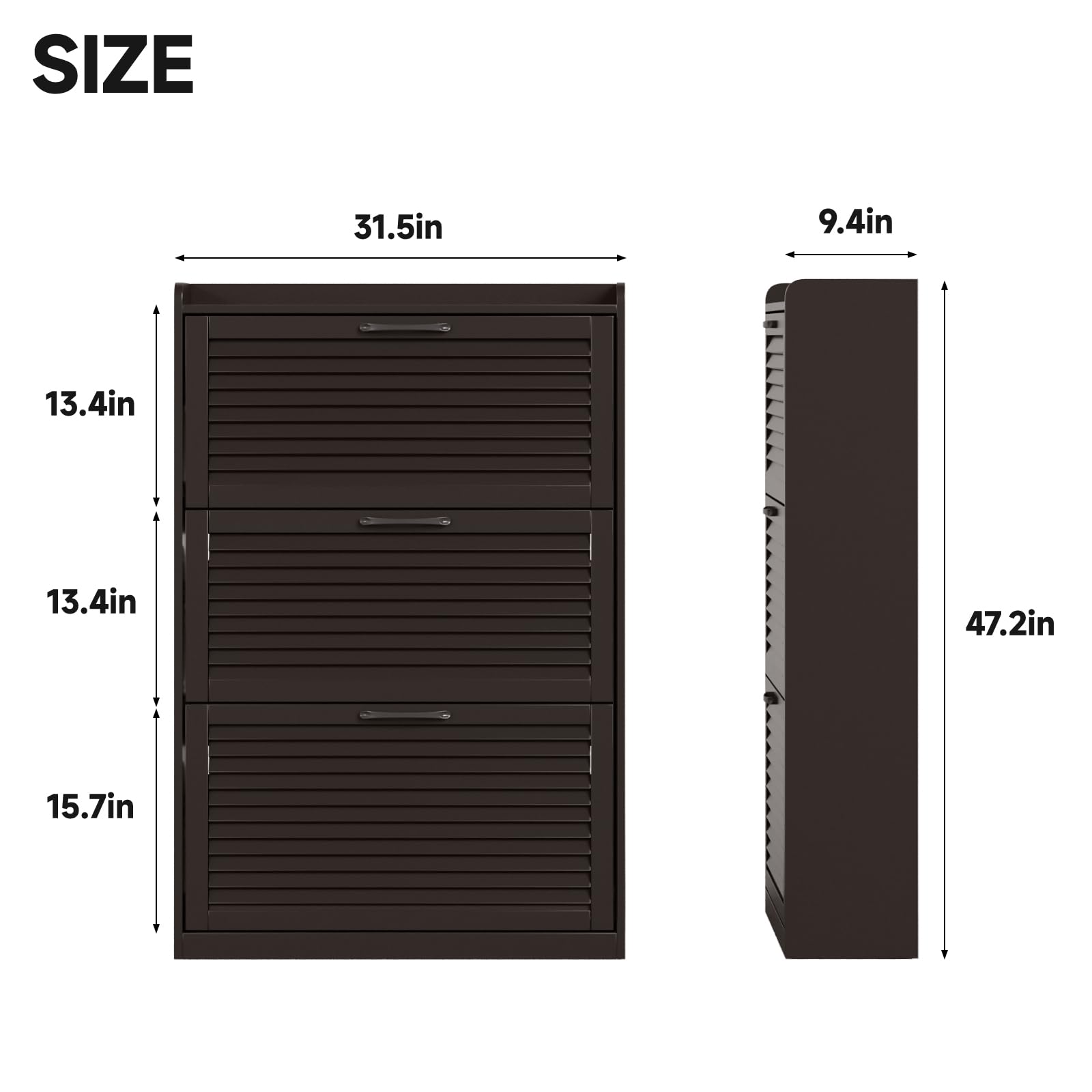 Maupvit 3-Door Flip Louvered Shoe Storage Cabinet - Freestanding Entryway Organizer with Metal Hinges, Narrow Shoe Rack for Hallway, Living Room & Bedroom - Espresso Finish