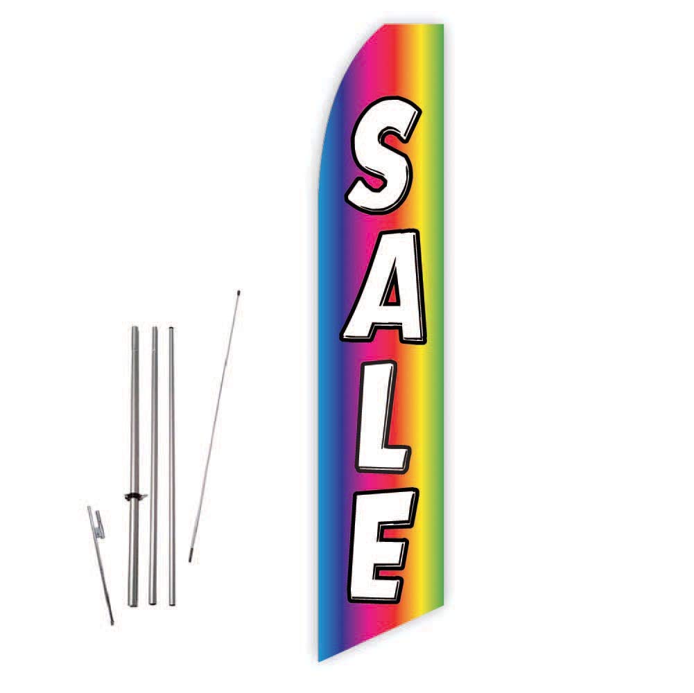 Rainbow Super Novo Feather Flag with 15ft Pole Set - for Outdoor Events & Advertising