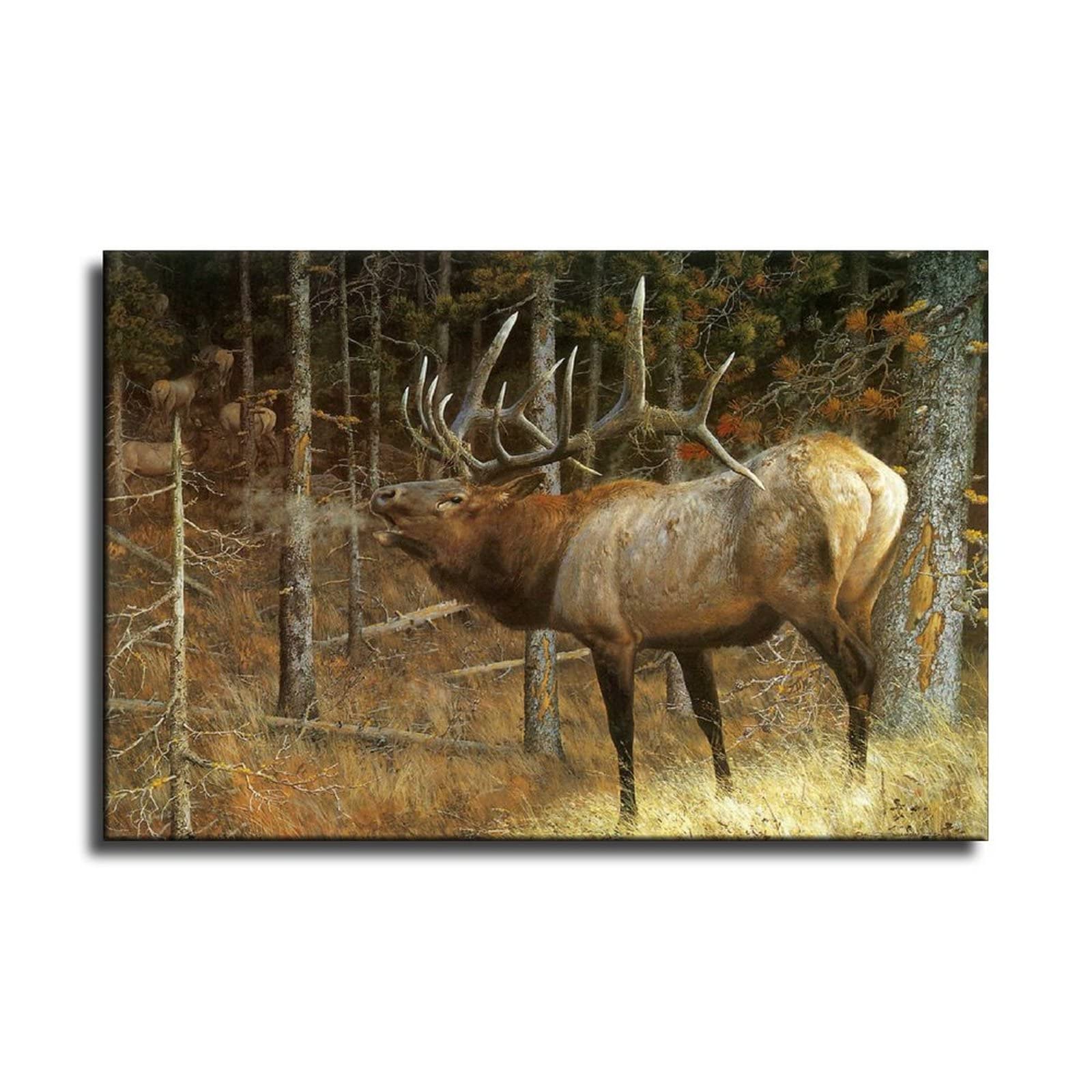 Carl Brenders Hunters Dream Elk Wildlife Canvas Wall Art - 12x18 inch (30x45cm) Framed Poster for Living Room, Bedroom & Office Decor - Perfect for Hunting Lodge, Cabin & Nature Lovers Gift