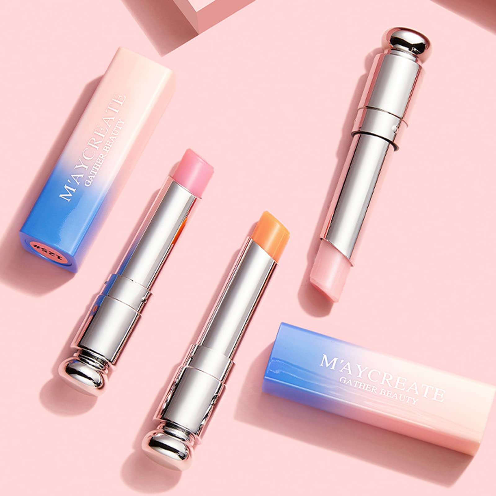 Long-Lasting Tinted Lip Balm - Moisturizing Lip Oil & Color-Changing Lip Gloss, Hydrating Pink Lipstick for Dry Lips, Non-Stick Lip Repair Treatment (2Pcs) - Perfect for Daily Wear, Date Night & Makeup Gift