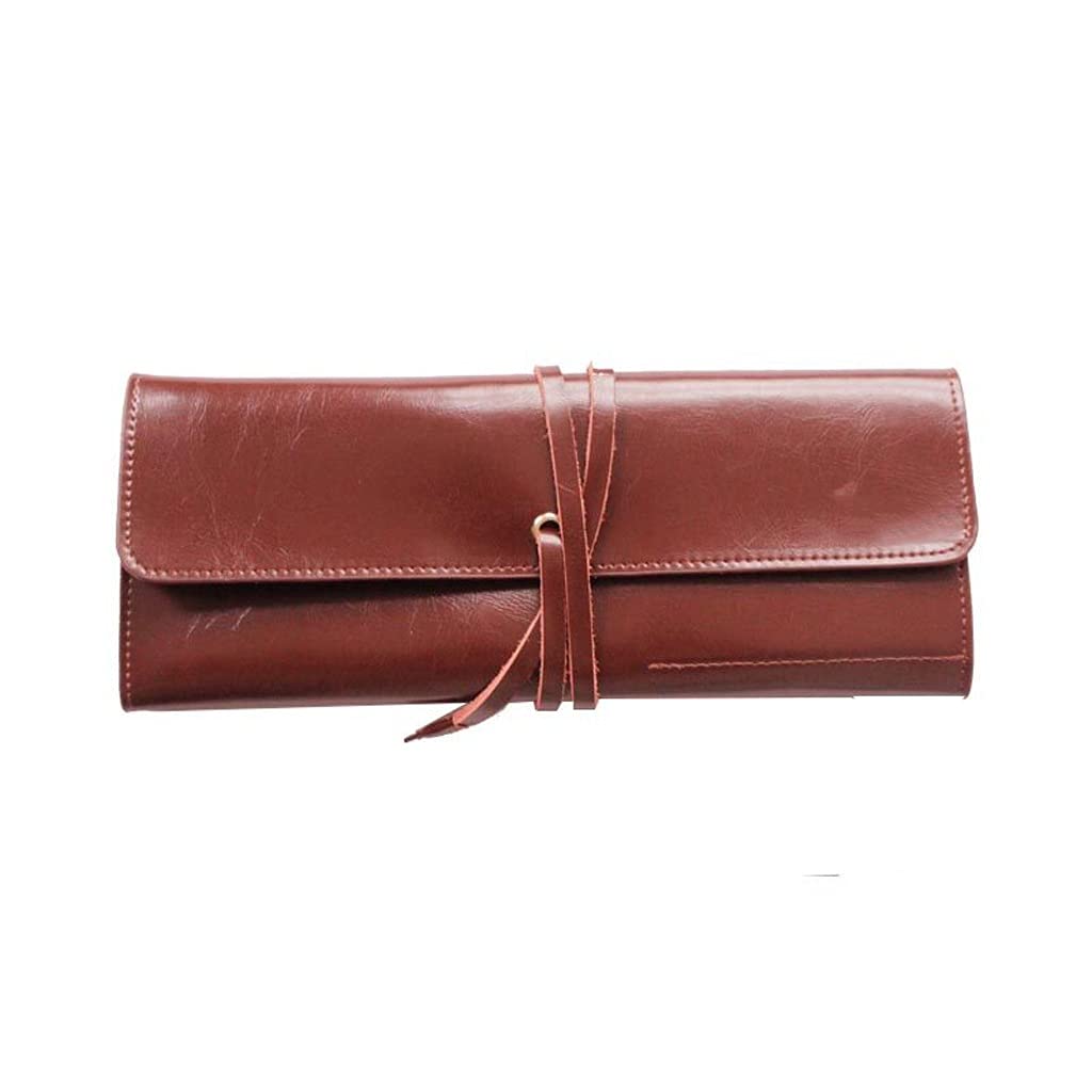 Premium Genuine Cowhide Pencil Wrap Case - Brown Leather Roll Up Pencil Holder for Kids & Adults - Portable Pen Organizer for School, Office & Travel (27.5×25.3CM) - Perfect for Artists, Students & Professionals On-The-Go
