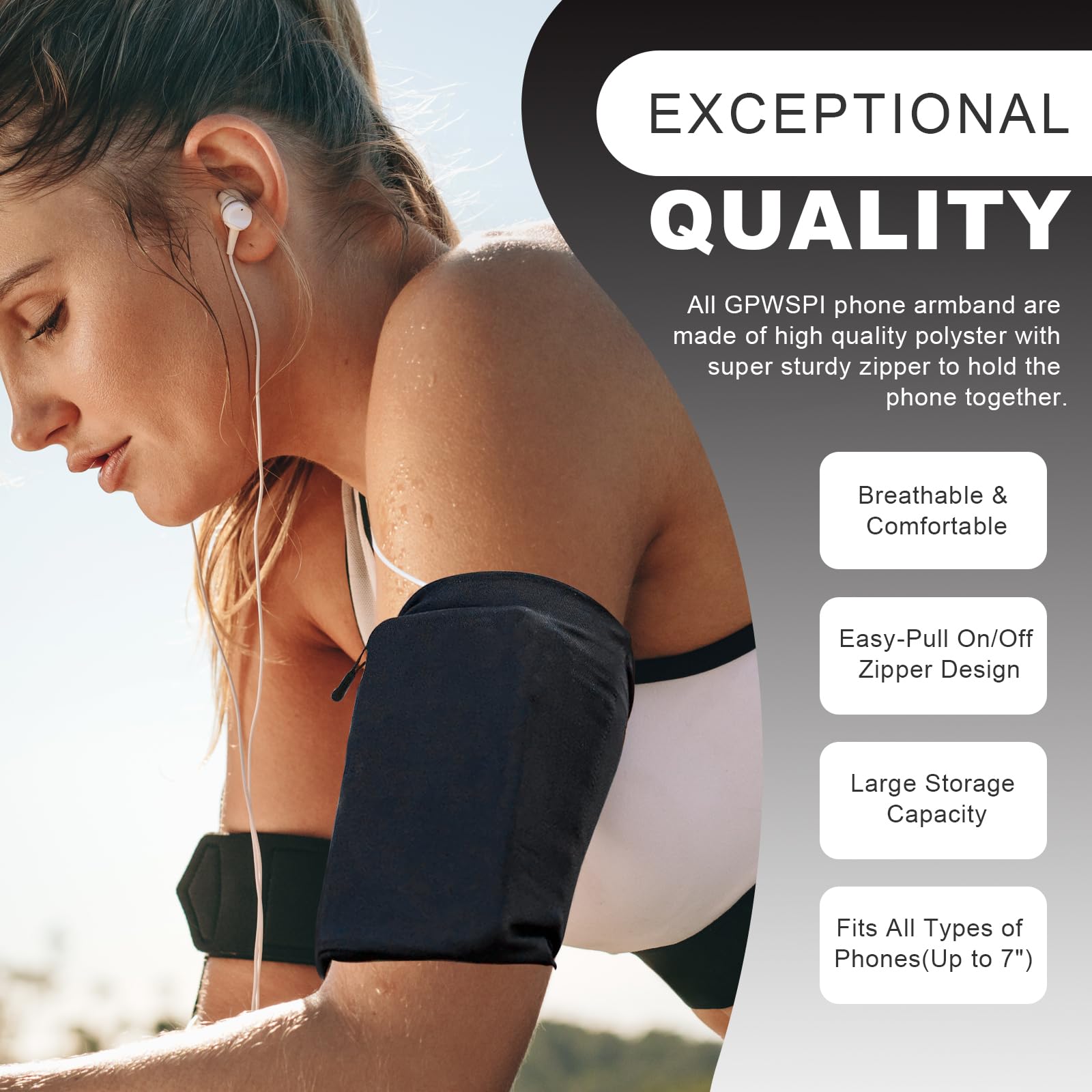 Lightweight Running Armband for Phones - Adjustable Fitness & Gym Workout Arm Holder for iPhone, Samsung & All Smartphones - Perfect for Jogging, Cycling & Outdoor Activities (Black, XL)