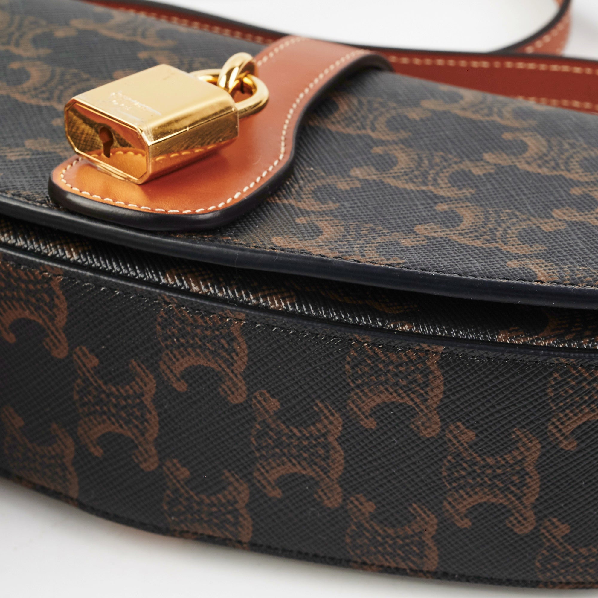 Celine Triomphe Calfskin Tan Clutch On Strap - Elegant Shoulder Bag for Women, Perfect for Evening Parties & Date Nights