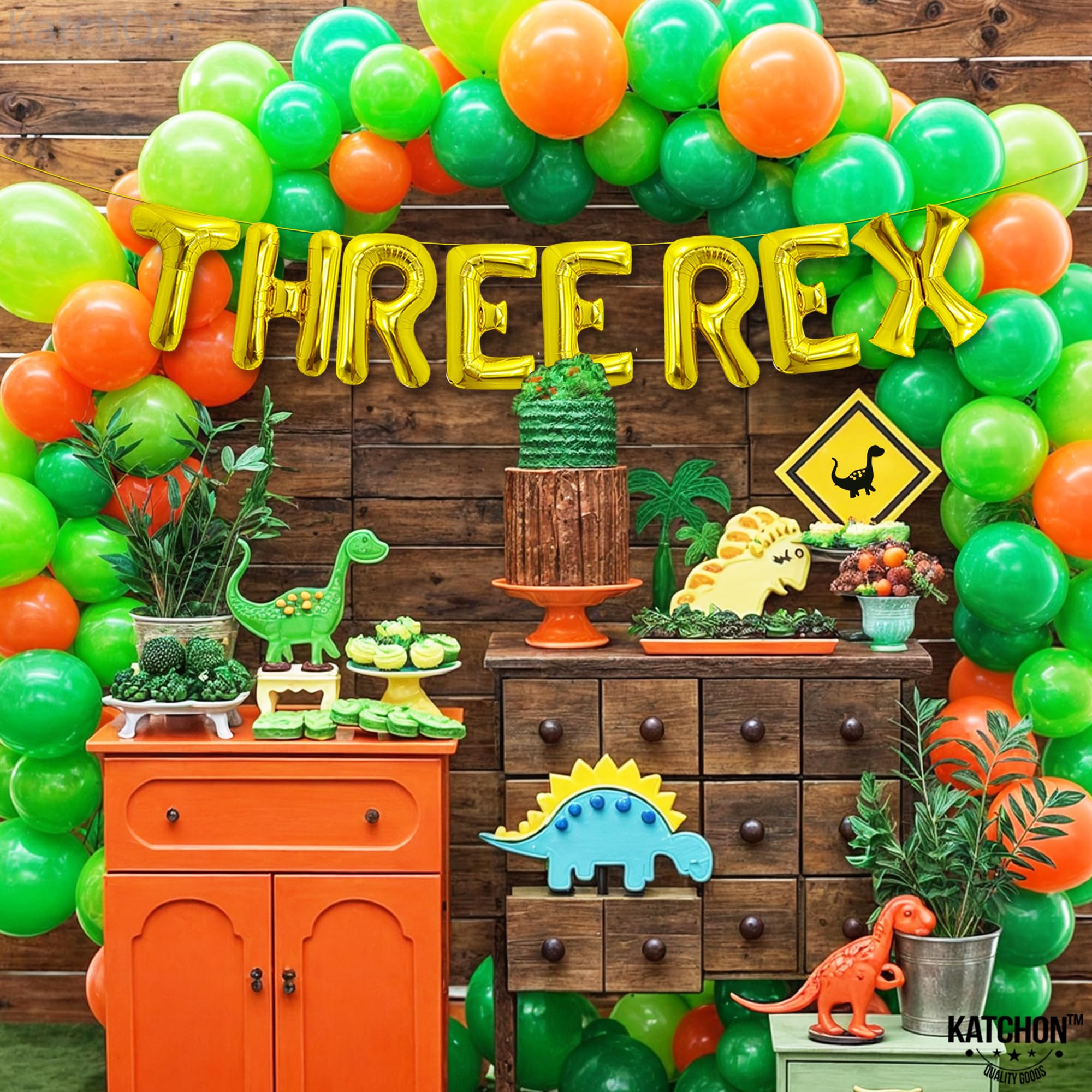 KatchOn 16 Inch Gold T-Rex Balloons - Dinosaur Birthday Party Decorations for Kids, Jurassic Theme Party Supplies | Perfect for Dino Themed Birthday, Baby Shower & Classroom Decor