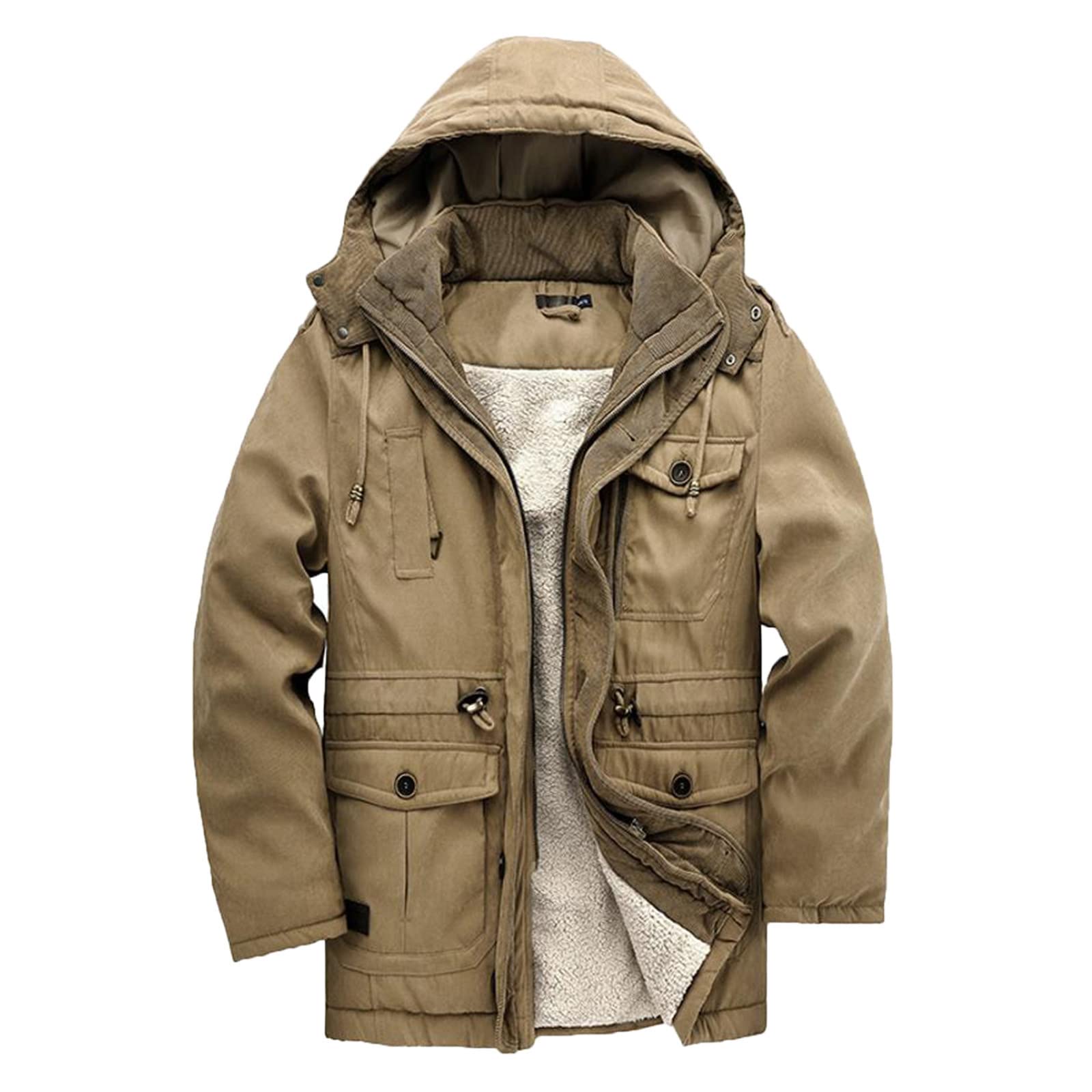 Men's Plus Size Hooded Padded Jacket with Multiple Pockets - Winter Warm Zipper Coat for Outdoor Activities & Casual Wear
