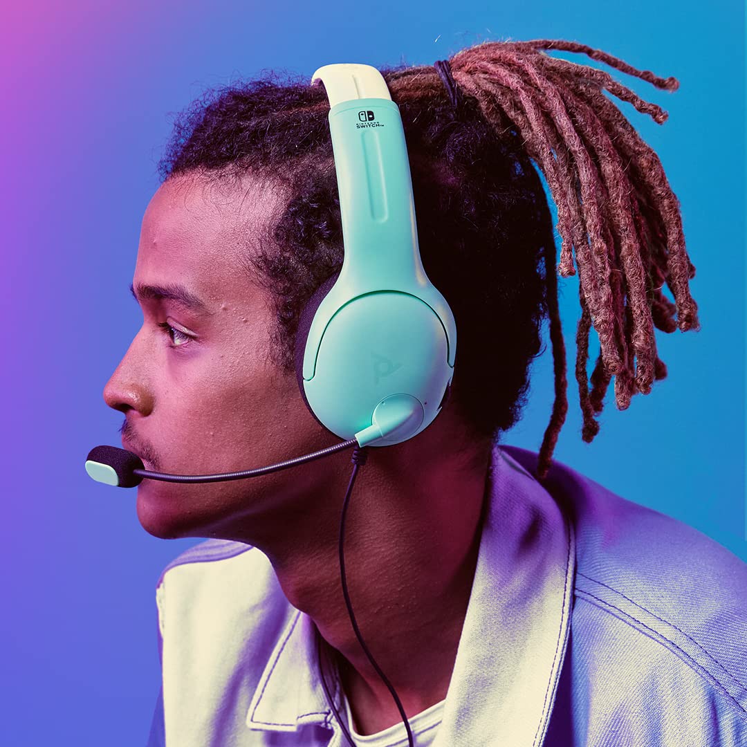 PDP Gaming LVL40 Stereo Headset with Microphone for Nintendo Switch/Switch Lite/OLED - Wired Noise Cancelling Mic, Lightweight Comfortable On-Ear Headphones (Animal Crossing Blue & Green) - Perfect for Gaming, Streaming & Online Classes