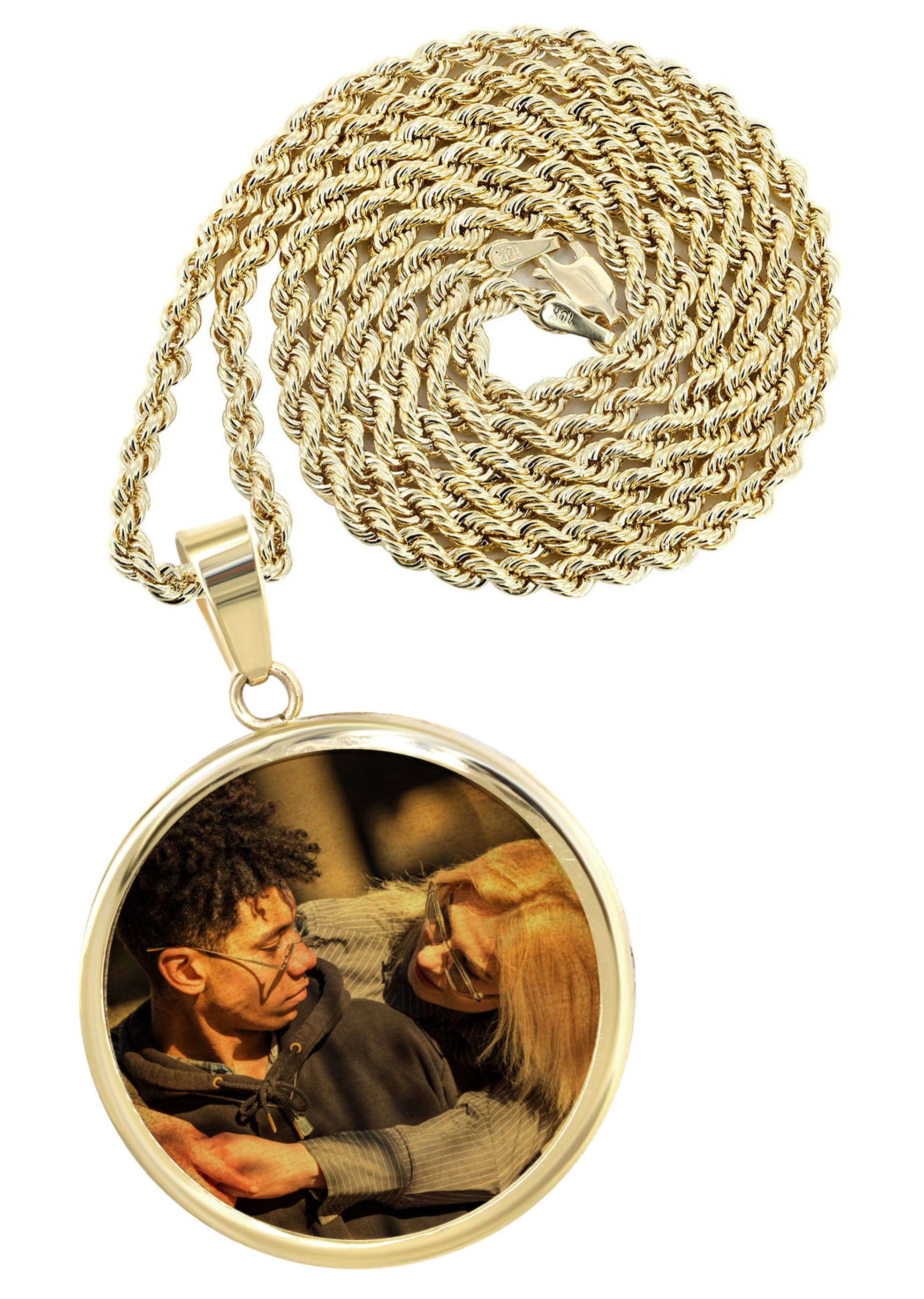 14K Yellow Gold Round Picture Pendant Necklace - 1.5 Inch Personalized Photo Locket for Women | Perfect for Anniversaries, Birthdays & Gifts