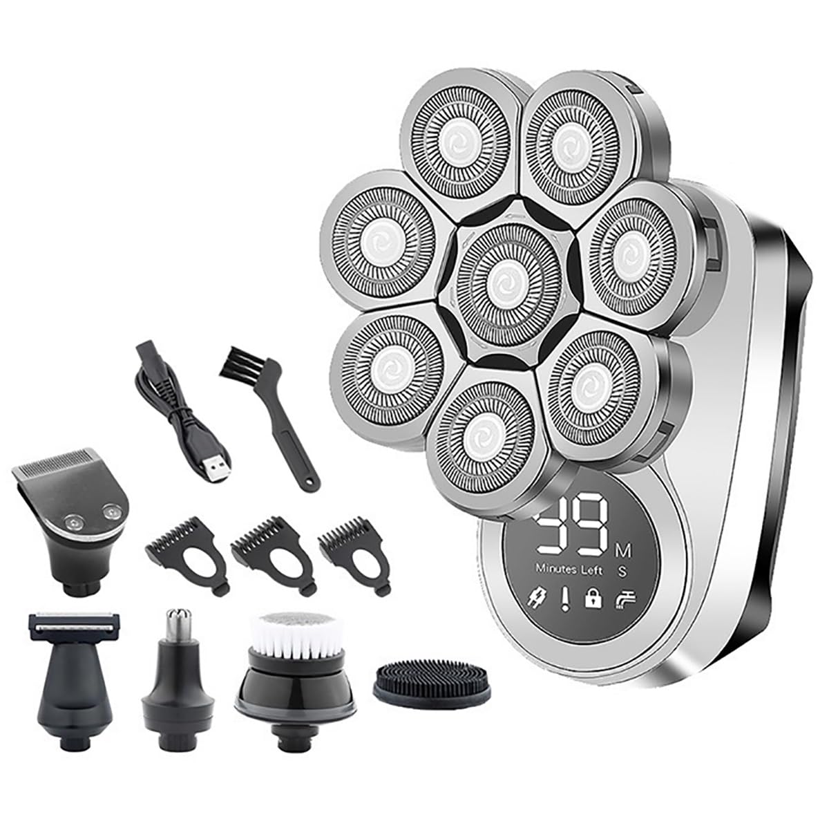 6-in-1 Electric Head Shaver for Bald Men - Rechargeable Wet/Dry Shaving Kit with LCD Display, Beard Trimmer & Hair Clipper | Perfect for Travel, Home Grooming & Professional Use