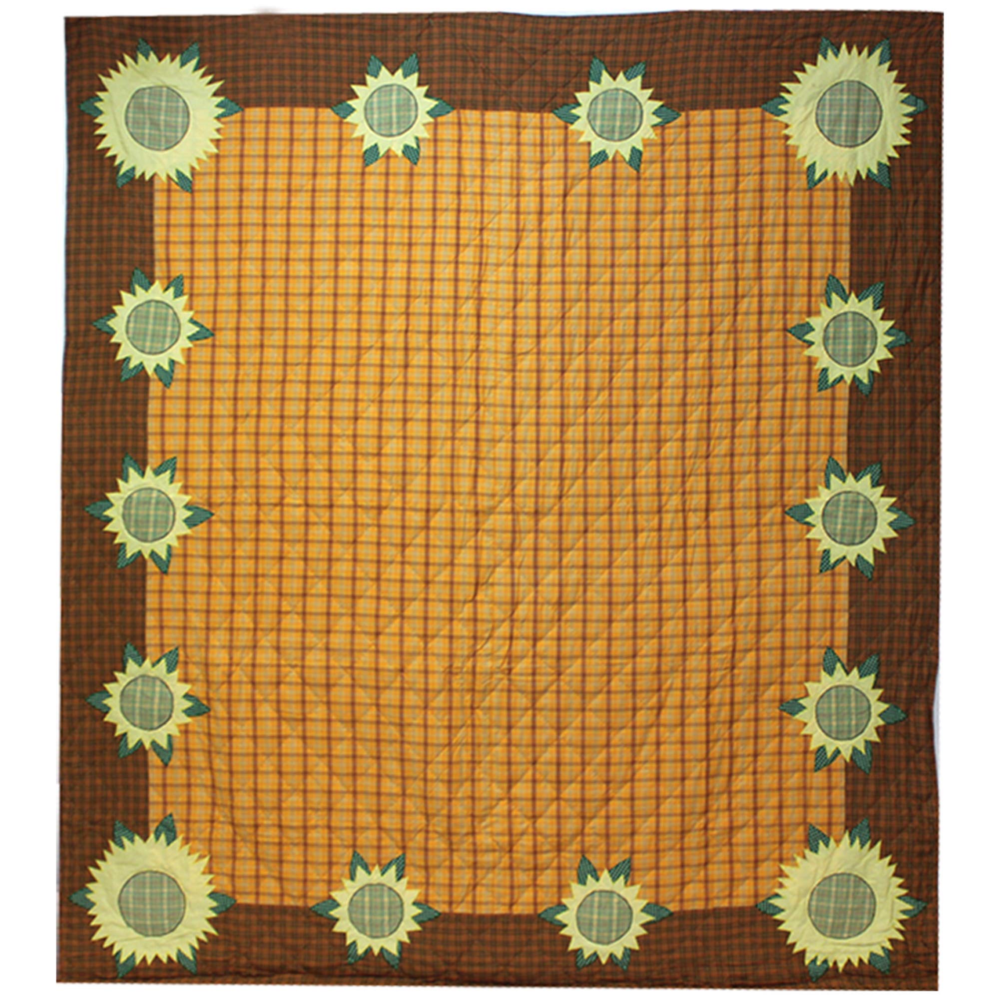 Sunflower Queen Quilt Set with Matching Shams - 100% Cotton Reversible All-Season Bedding | Handmade Boho Farmhouse Decor for Master Bedroom, Guest Room & Cozy Home