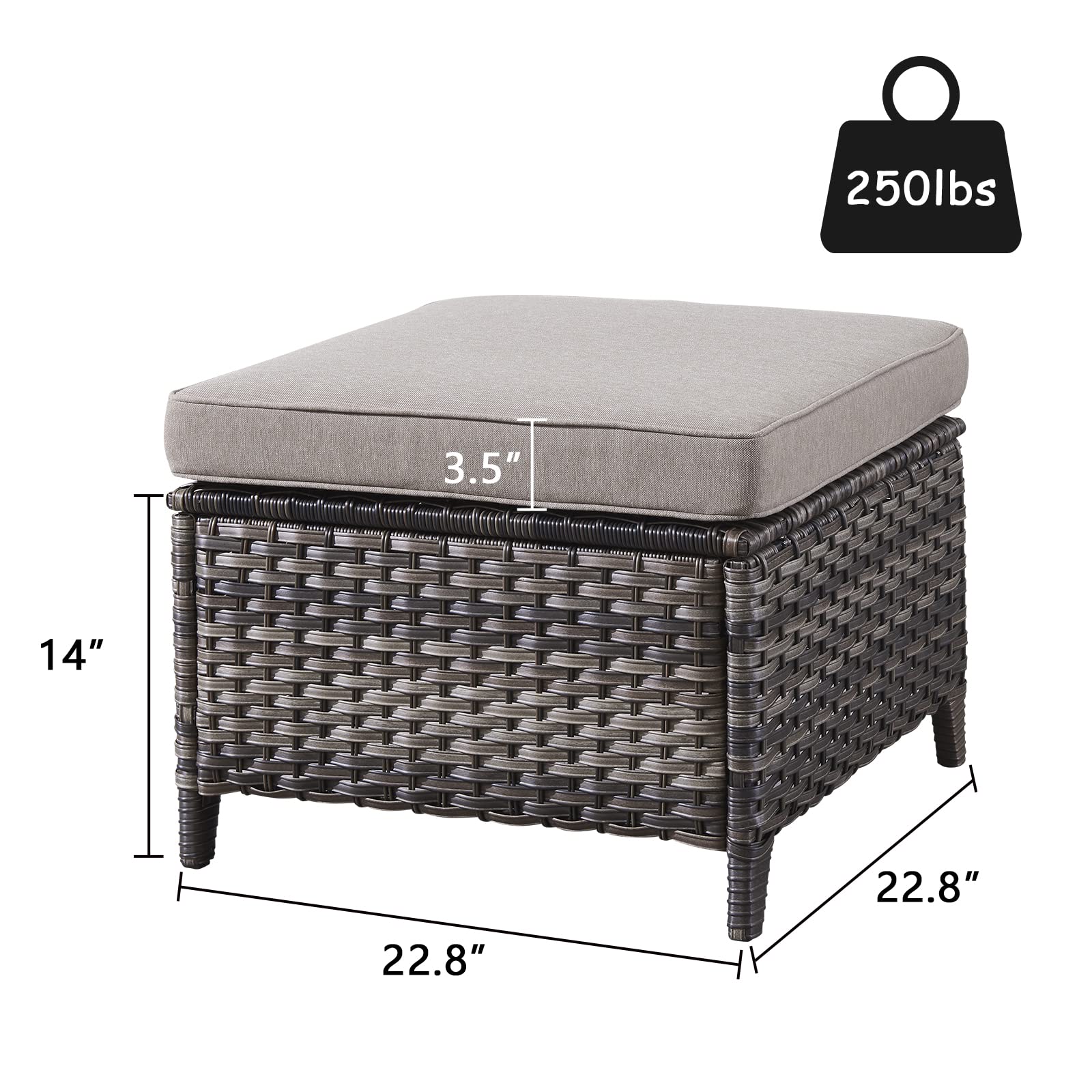 2-Piece Outdoor Wicker Ottoman Set with Thick Cushions - Rattan Patio Footrest & Footstool in Mixed Grey - Perfect for Garden, Poolside & Backyard Relaxation