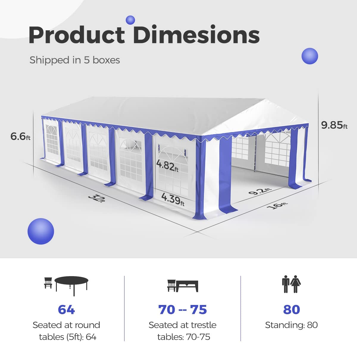 16' x 32' Heavy Duty Party Tent - Waterproof Outdoor Canopy with Sturdy Frame for Weddings, BBQs & Events - Stripe Blue & White Design - Perfect for Backyard Parties, Camping & Commercial Use
