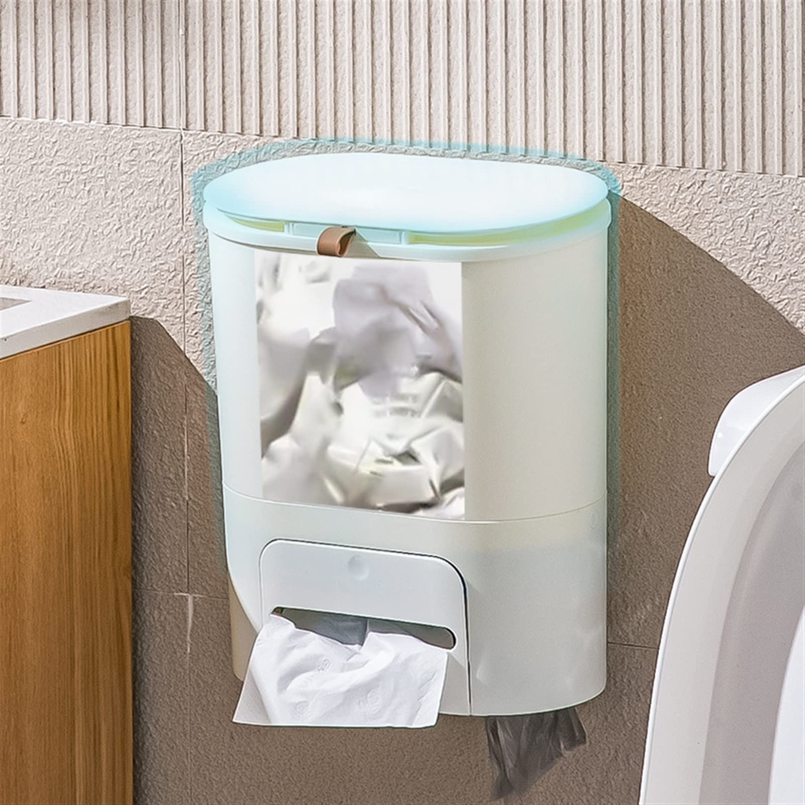 TOMYEUS Wall Mounted Trash Can with Lid - Medium Size Kitchen & Bathroom Garbage Bin for Home, Office - Space Saving Hanging Waste Basket for Under Sink, Toilet, Laundry Room Storage
