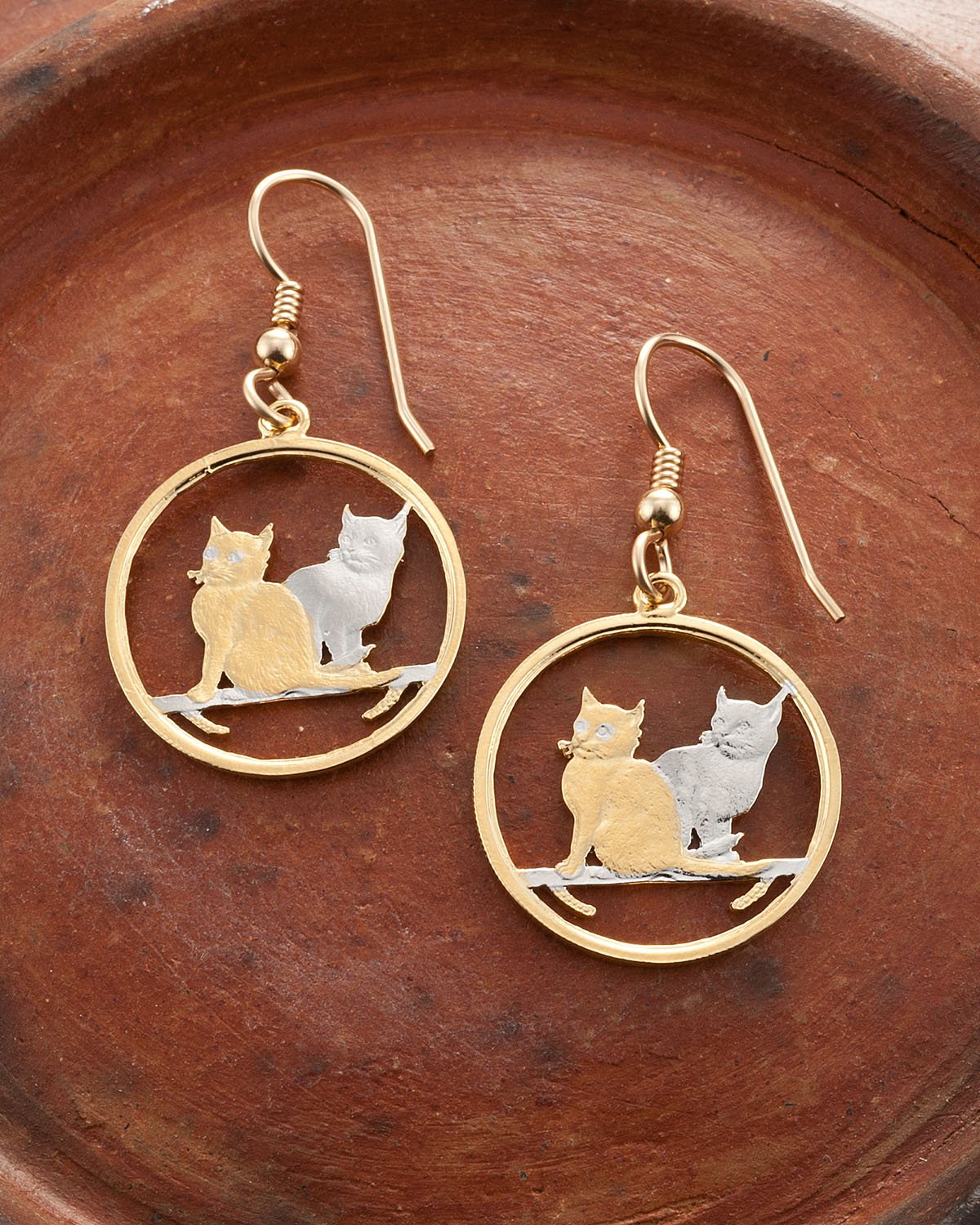 Hand-Cut Isle of Man Coin Cat Earrings - Unique Sterling Silver Jewelry for Women - Perfect for Gifts, Parties & Everyday Wear
