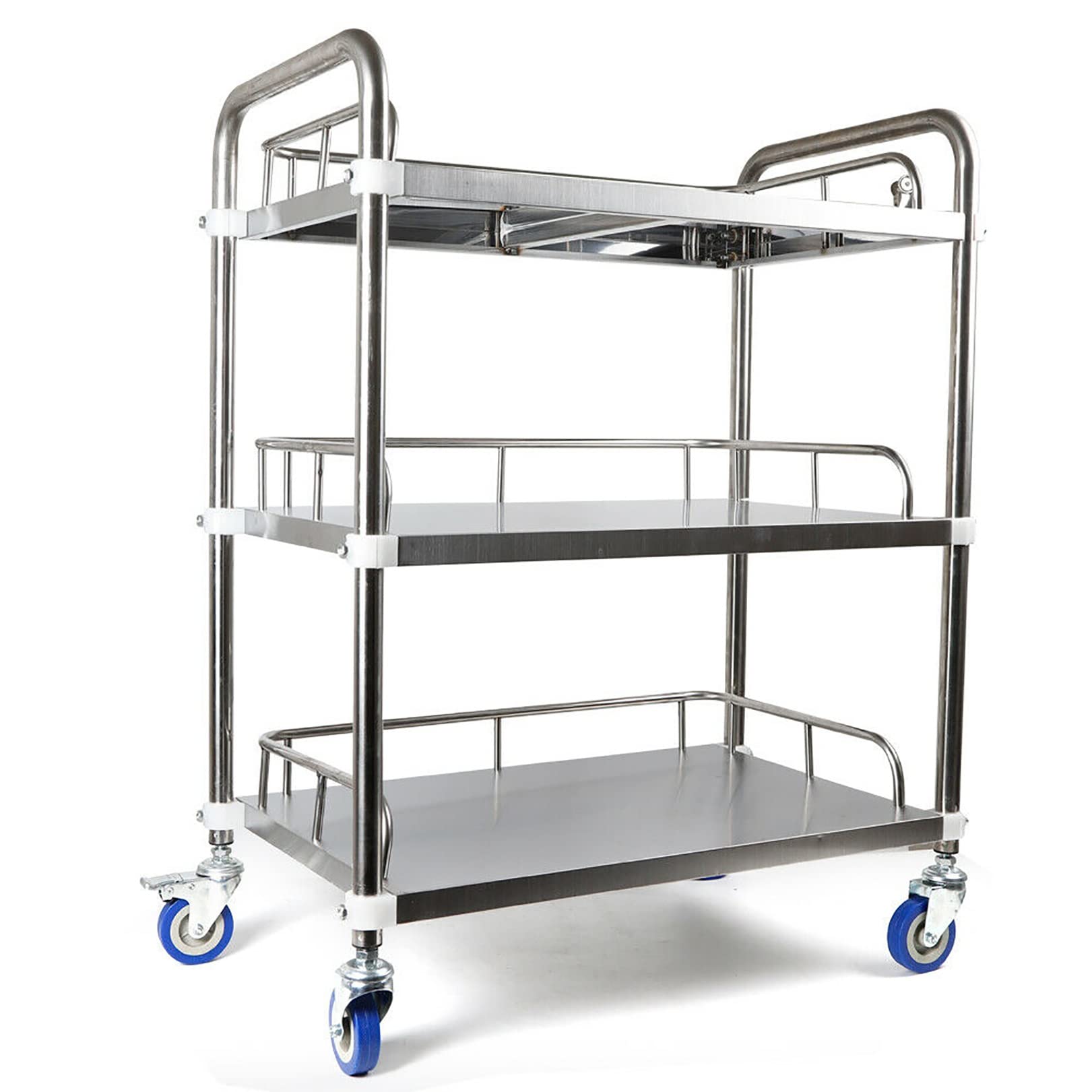 3-Tier Stainless Steel Utility Cart for Lab, Clinic & Catering - Heavy Duty Dental Serving Trolley with Lockable Silent Wheels | Perfect for Medical Equipment Transport, Food Service & Mobile Workstations