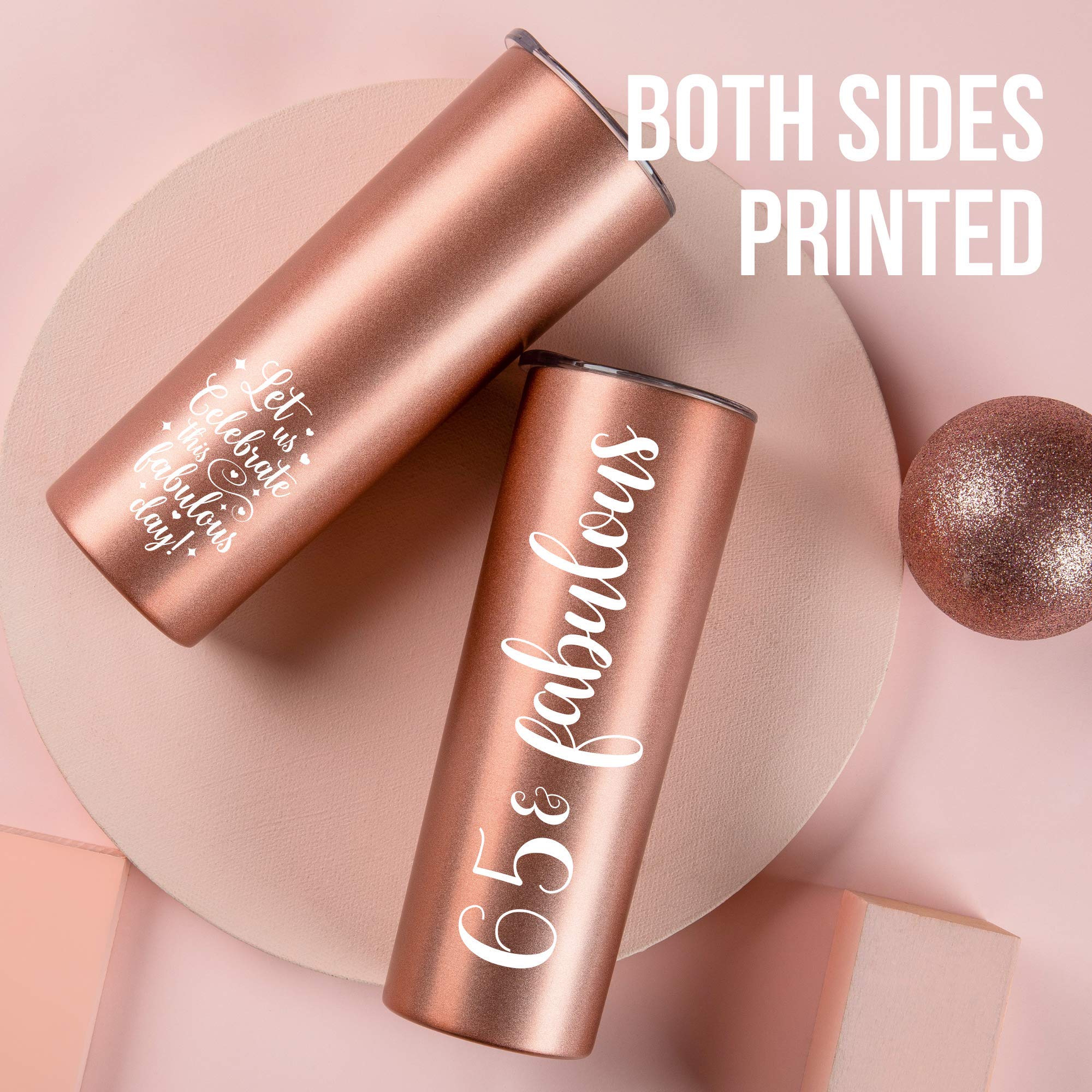 65th Birthday Gifts for Women - 20oz Insulated Stainless Steel Skinny Wine Tumbler | Rose Gold | Perfect for Mom, Best Friend, Sister, Aunt, Wife & Coworkers | Great for Wine, Cocktails & Outdoor Parties