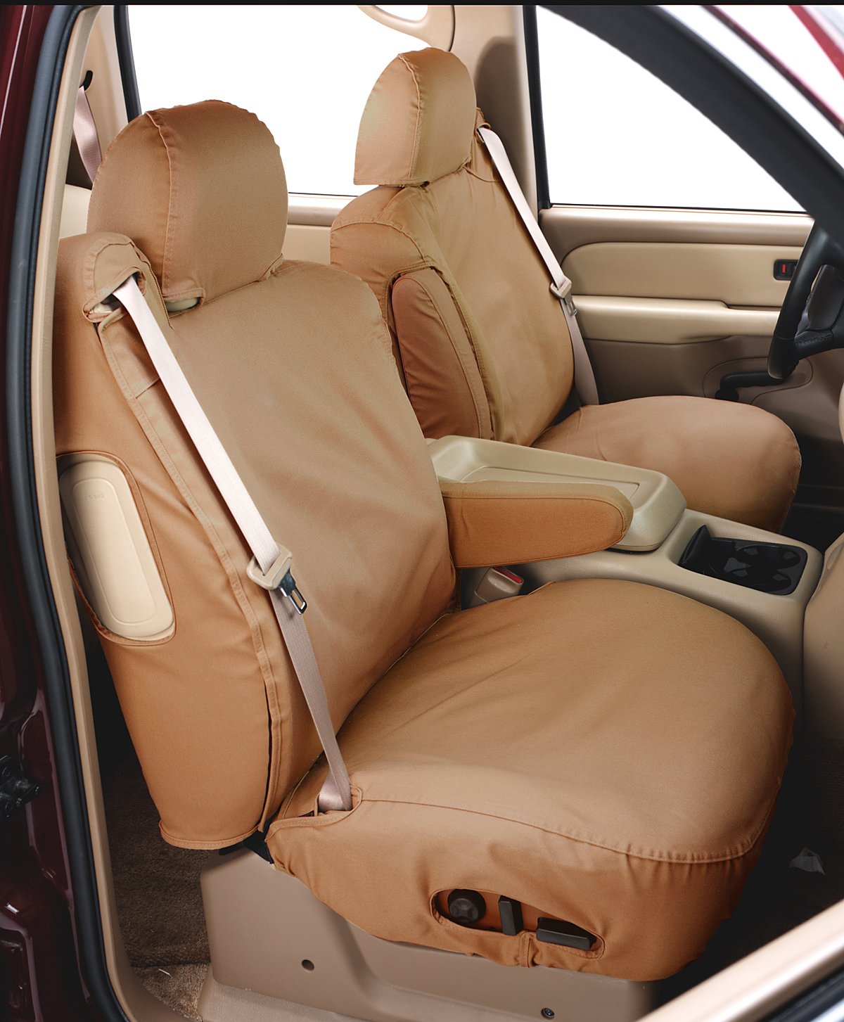 Covercraft SeatSaver Second Row Custom Fit Seat Cover for 2015-2022 Nissan Murano - Premium Polycotton Tan Car Seat Protector | Water-Resistant & Pet-Friendly for Family Road Trips & Daily Commute