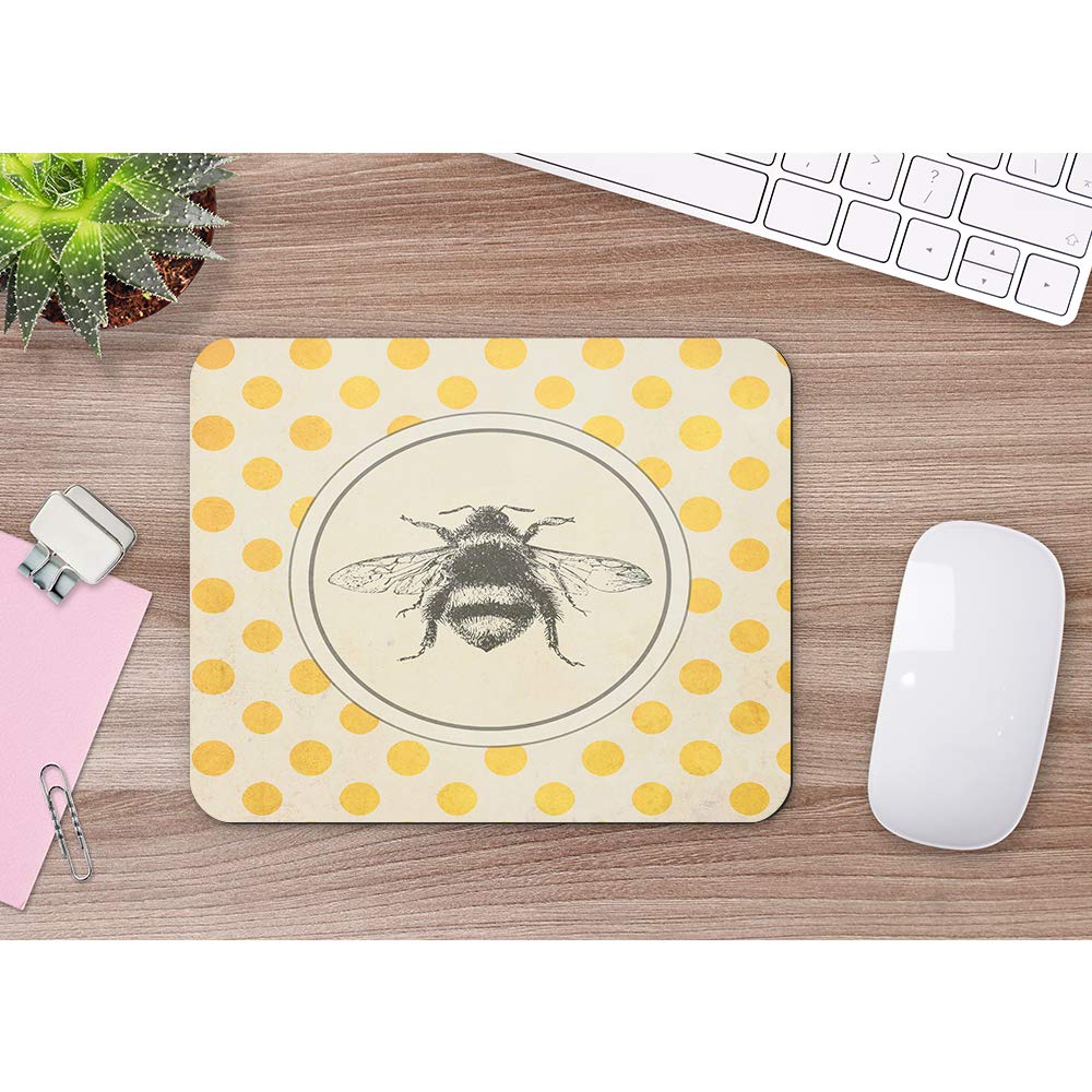 Vintage Bee Mouse Pad with Animal Wings - Non-Slip Rubber Base Gaming Mouse Mat for PC & Laptop (9.5x7.9 Inch) - Perfect for Office, Gaming & Home Computer Setup