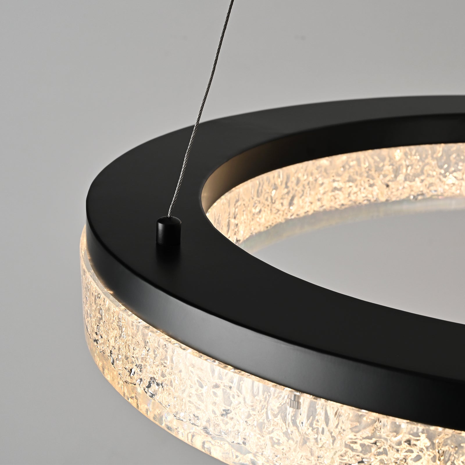 Glowlings 1-Light Modern 22-Inch Wide Black LED Ring Resin Round Chandelier - Elegant Ceiling Lighting for Dining Room, Bedroom, or Living Room Decor