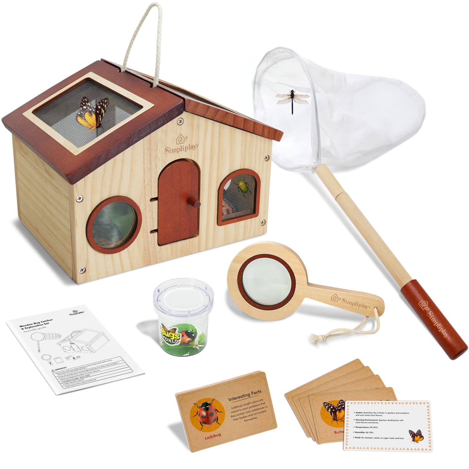 **Kids Explorer Kit & Bug Catcher Set – Outdoor Adventure Toys with Wooden Bug Habitat, Butterfly Net, Magnifier & Observation Cup – Includes 15 Insect Cards – Perfect Gift for Toddlers & Boys Ages 3-8 – Great for Backyard Exploration, Nature Walks & STEM Learning**