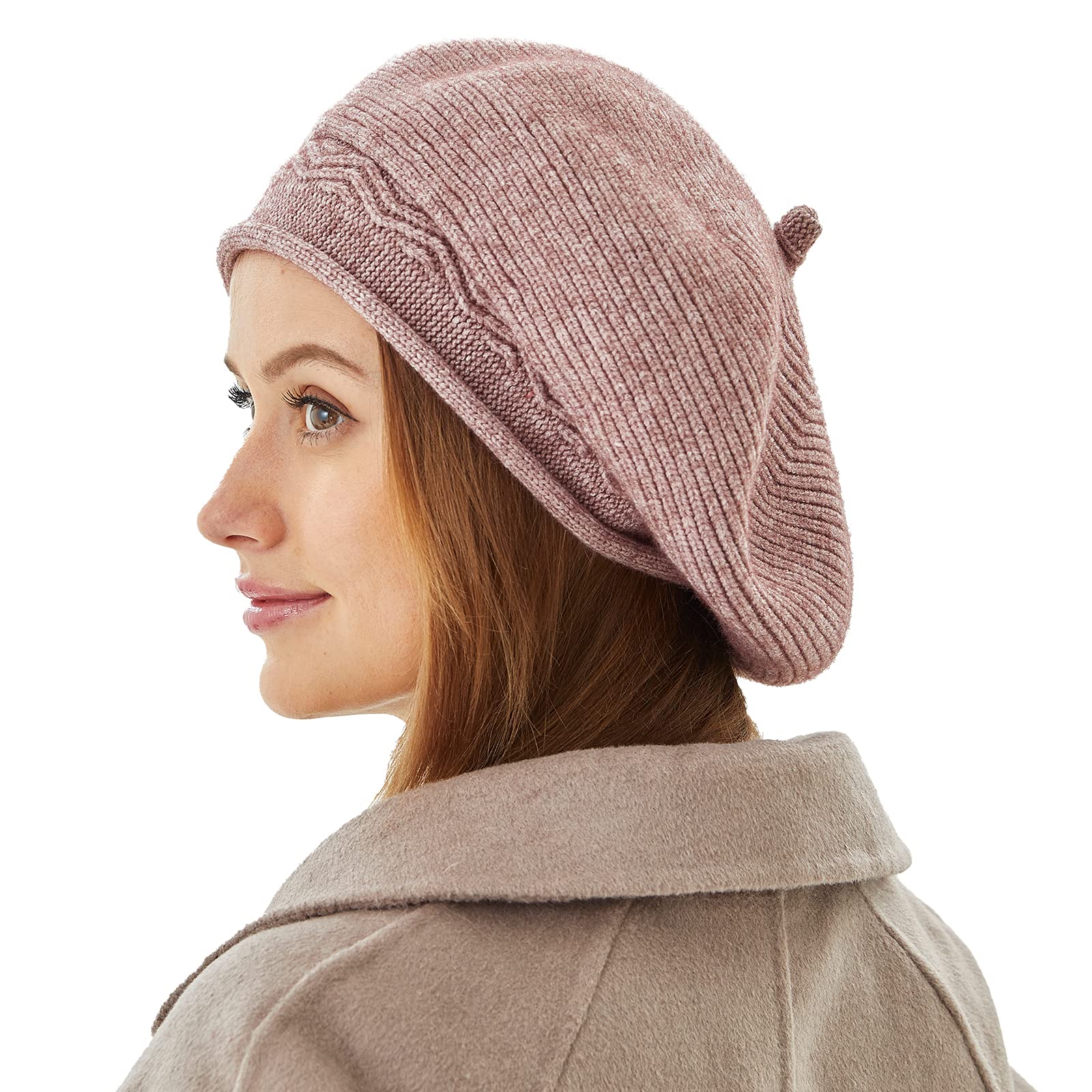 French Style Beret Hat for Women - Warm Wool Lining Winter Knit Cap | Fashionable Beanie for Cold Weather, Travel & Everyday Wear