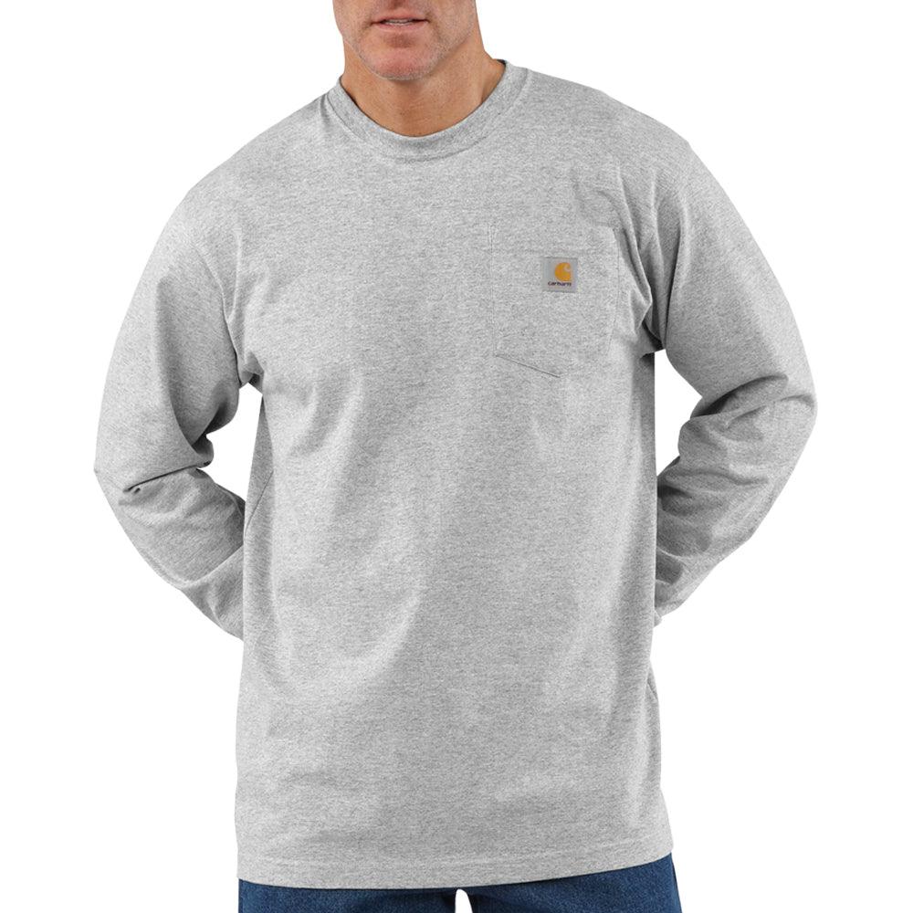 Premium Heavyweight Loose Fit Long Sleeve Pocket T-Shirt for Men - Heather Grey | Comfortable Casual Wear for Everyday & Outdoor Activities