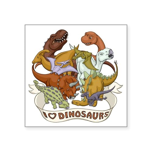White - I Heart Dinosaurs Square Sticker 3 X 3