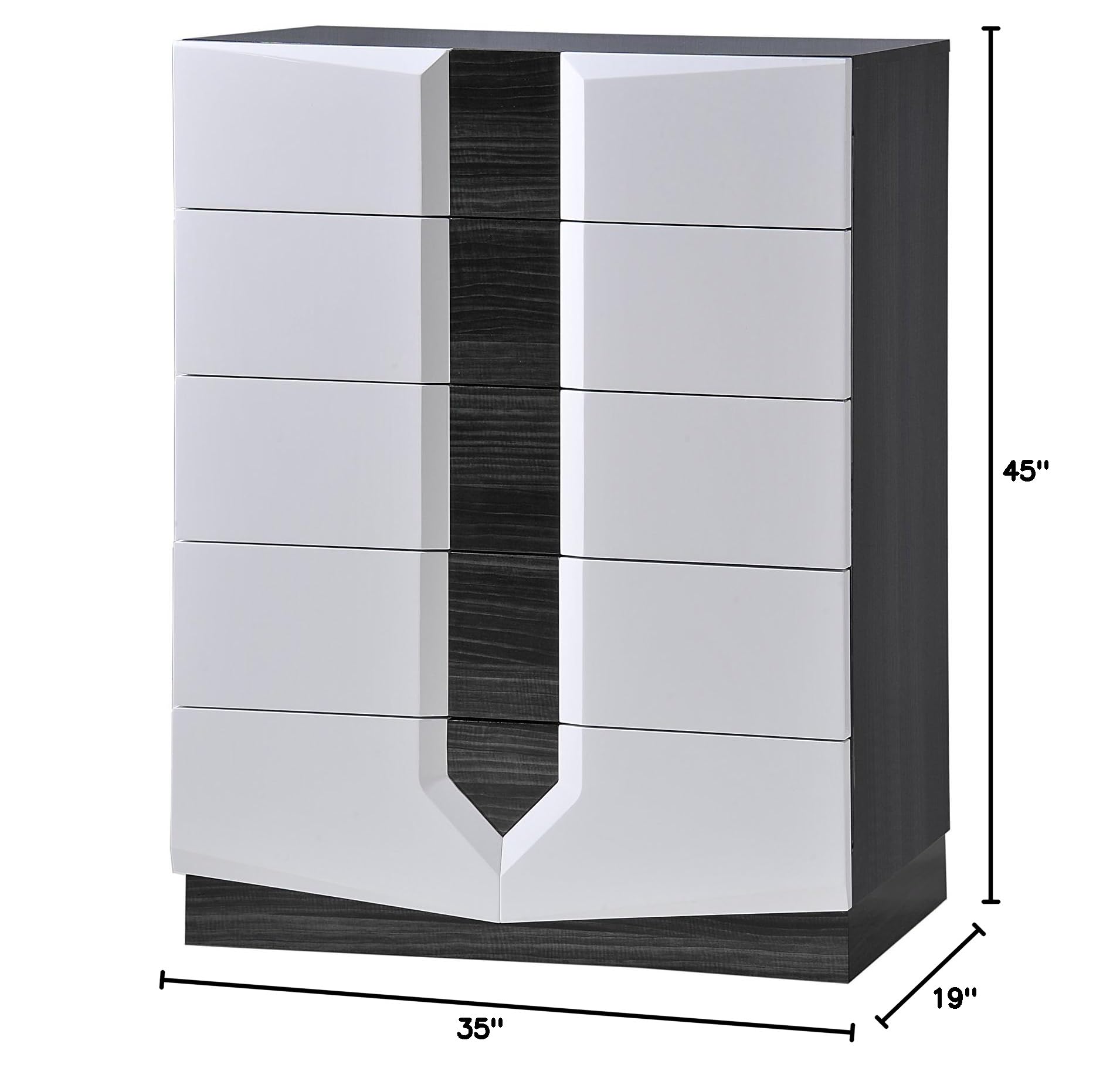 Global Furniture Hudson-CH White Chest of Drawers - 5-Drawer Storage Dresser for Bedroom, Living Room & Office - Modern Grey Wooden Cabinet with Smooth Gliding Drawers