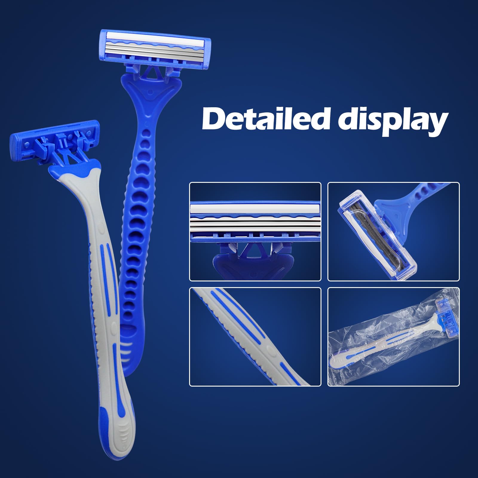 (50 Pack) Kheoxusa 3-Blade Disposable Razors - Individually Wrapped Grey Blue Shaving Razors for Men & Women - Perfect for Travel, Hotels, Airbnb, Tattoo Aftercare & Personal Grooming