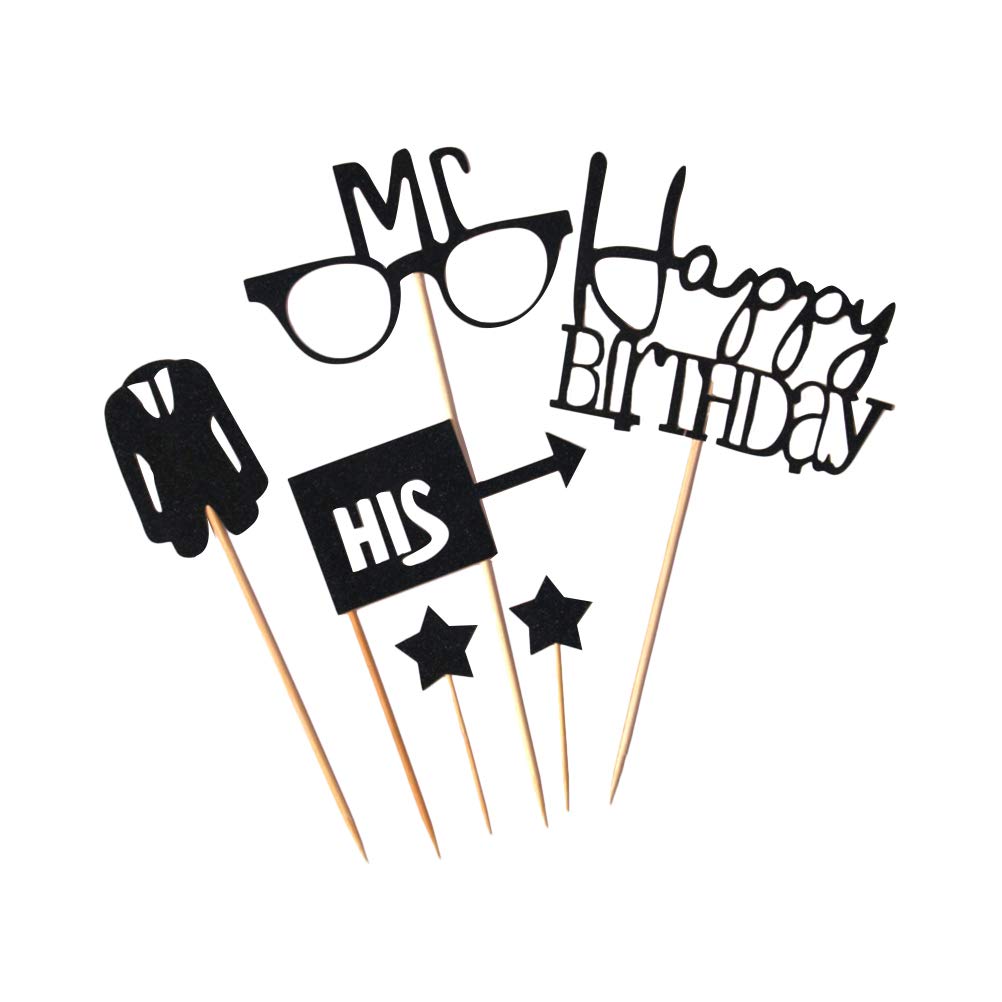 Amosfun Happy Birthday Cake Toppers - Alphabet & Black Glasses Cake Decorations for Birthday Parties, Anniversaries & Special Celebrations