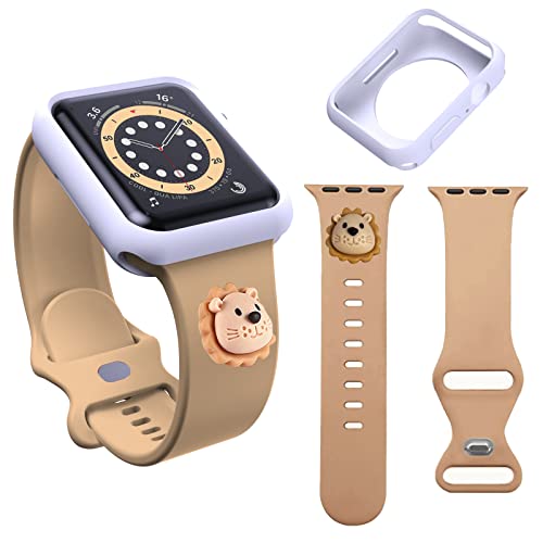 Cute Cartoon Silicone Sport Replacement Strap Compatible with Apple Watch Series SE 6 5 4 3 2 1 - 38mm 40mm 42mm 44mm Bands for Women & Girls with Protective Case - Perfect for Workouts, Daily Wear & Fashion Gifts