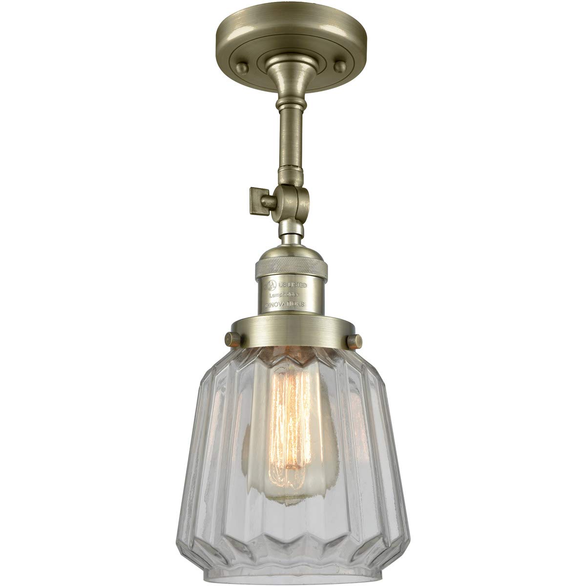 Innovations 201F-AB-G142-LED Semi-Flush Mount Ceiling Light Fixture - Antique Brass Finish, Energy Efficient LED Lighting for Bedroom, Living Room, Dining Room, and Hallway