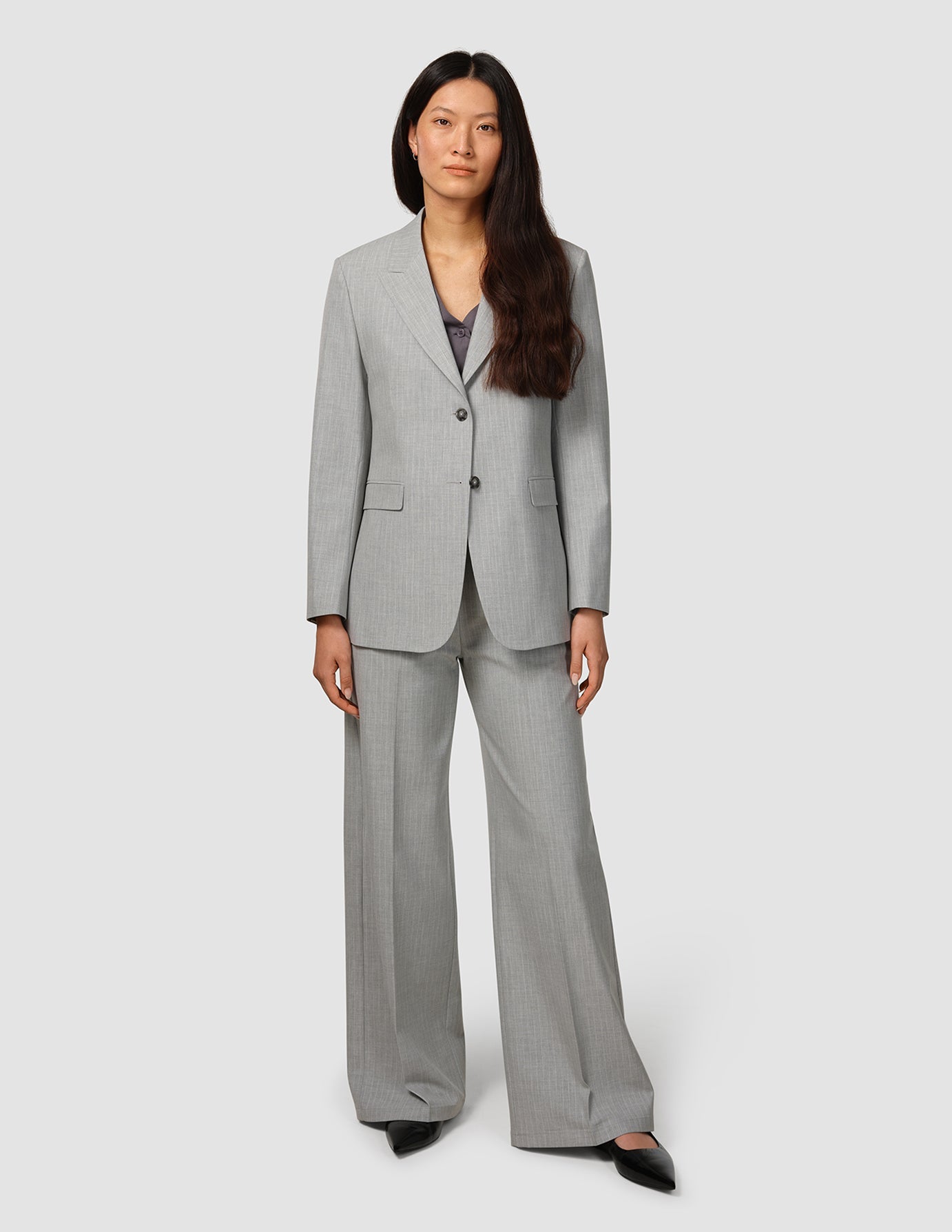 Premium Light Grey Pinstripe Suit Set - Tailored Blazer & Wide Leg Pants for Business, Office, and Formal Events | Men's Professional Attire