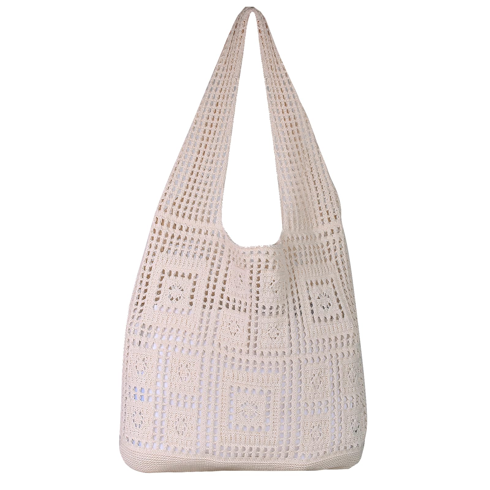 WITERY Crochet Tote Bag - Handmade Knitted Mesh Beach Purse for Women, Summer Fashion Shoulder Bag - Perfect for Beach Outings, Picnics and Shopping