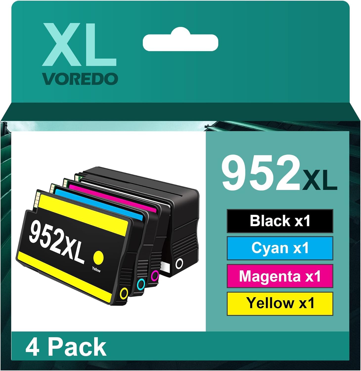 952XL Ink Cartridges Combo Pack - High Yield Replacement for HP 952 - Compatible with Officejet Pro 7740, 8210, 8710, 8720, 8740, 8715, 7720, 8725, 8730 Printers (Black, Cyan, Magenta, Yellow, 4-Pack) - Perfect for Home Office, School & Business Printing Needs