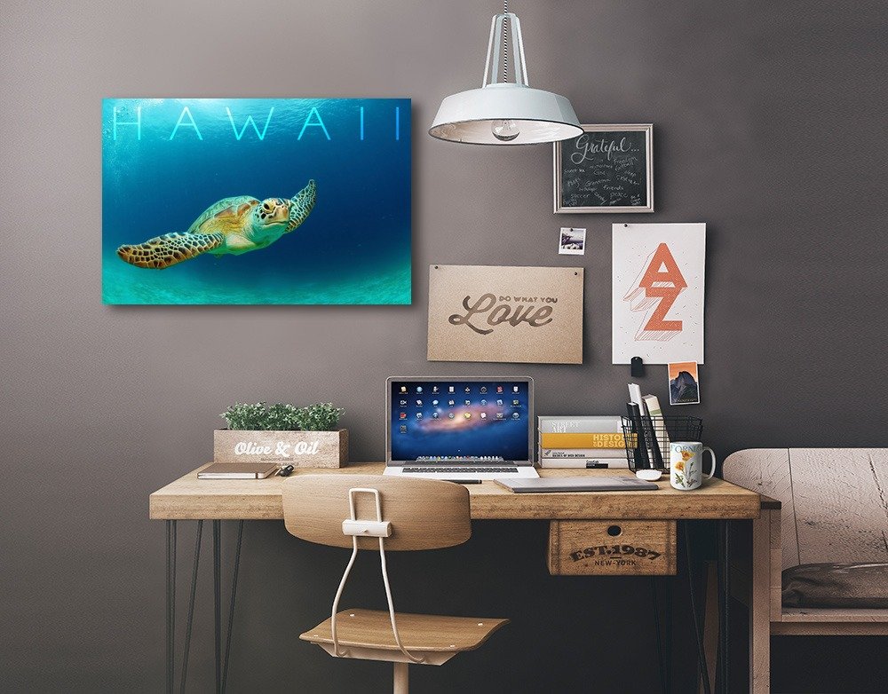 Hawaii Sea Turtle Wall Art - 16x24 Wrapped Canvas Print, Ocean Themed Home Decor for Living Room, Bedroom & Beach House