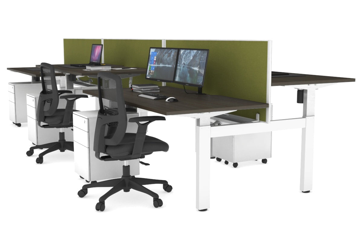 Adjustable 6-Person H Bench Workstation - White Frame [1200L x 800W with Cable Management] - Perfect for Office, Coworking Spaces & Collaborative Work Environments