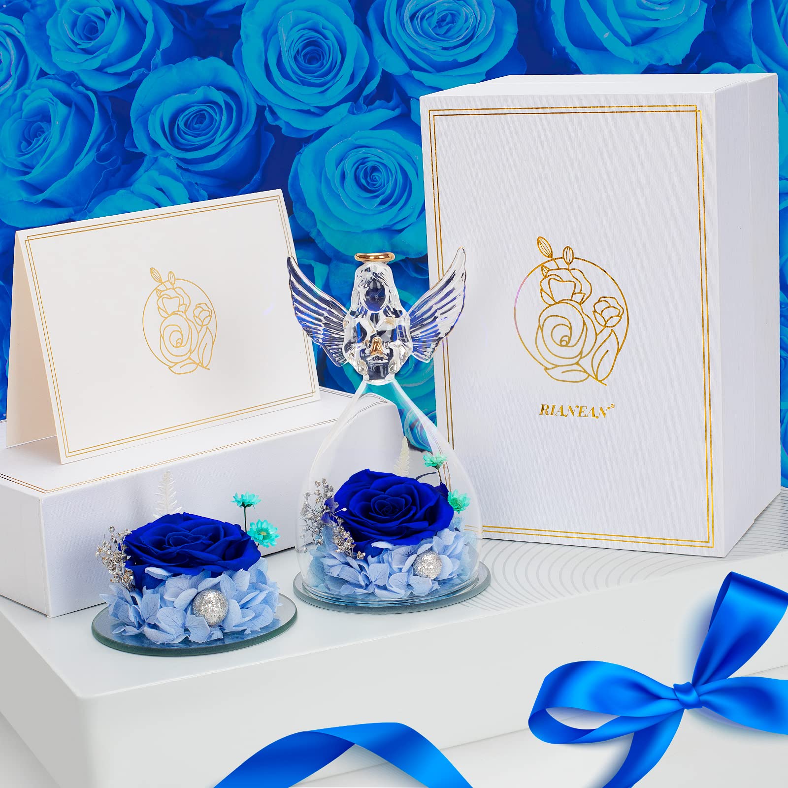 YEEBAY Preserved Rose Flower Gift Set with Angel Figurine - Perfect Birthday, Anniversary, Wedding, Valentine's, Christmas & Thanksgiving Gift for Women, Mom, Wife, Grandma - Elegant Home Decor & Romantic Present for Special Occasions