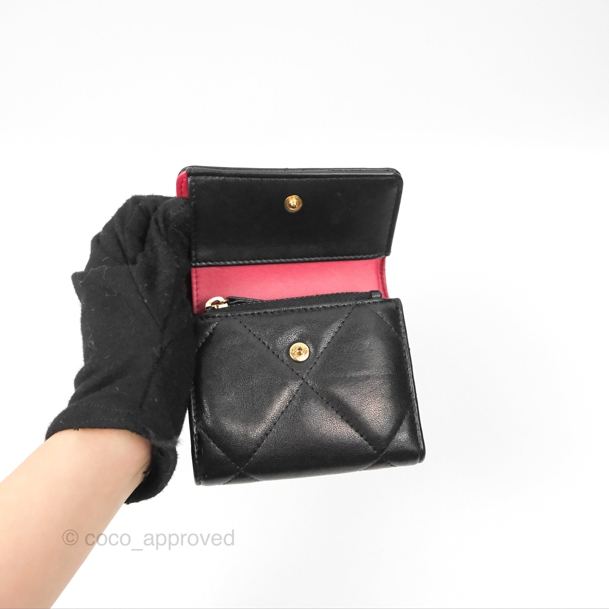 Chanel 19 Short Flap Wallet in Black Lambskin Leather - Luxury Designer Wallet for Women, Perfect for Everyday Use & Special Occasions