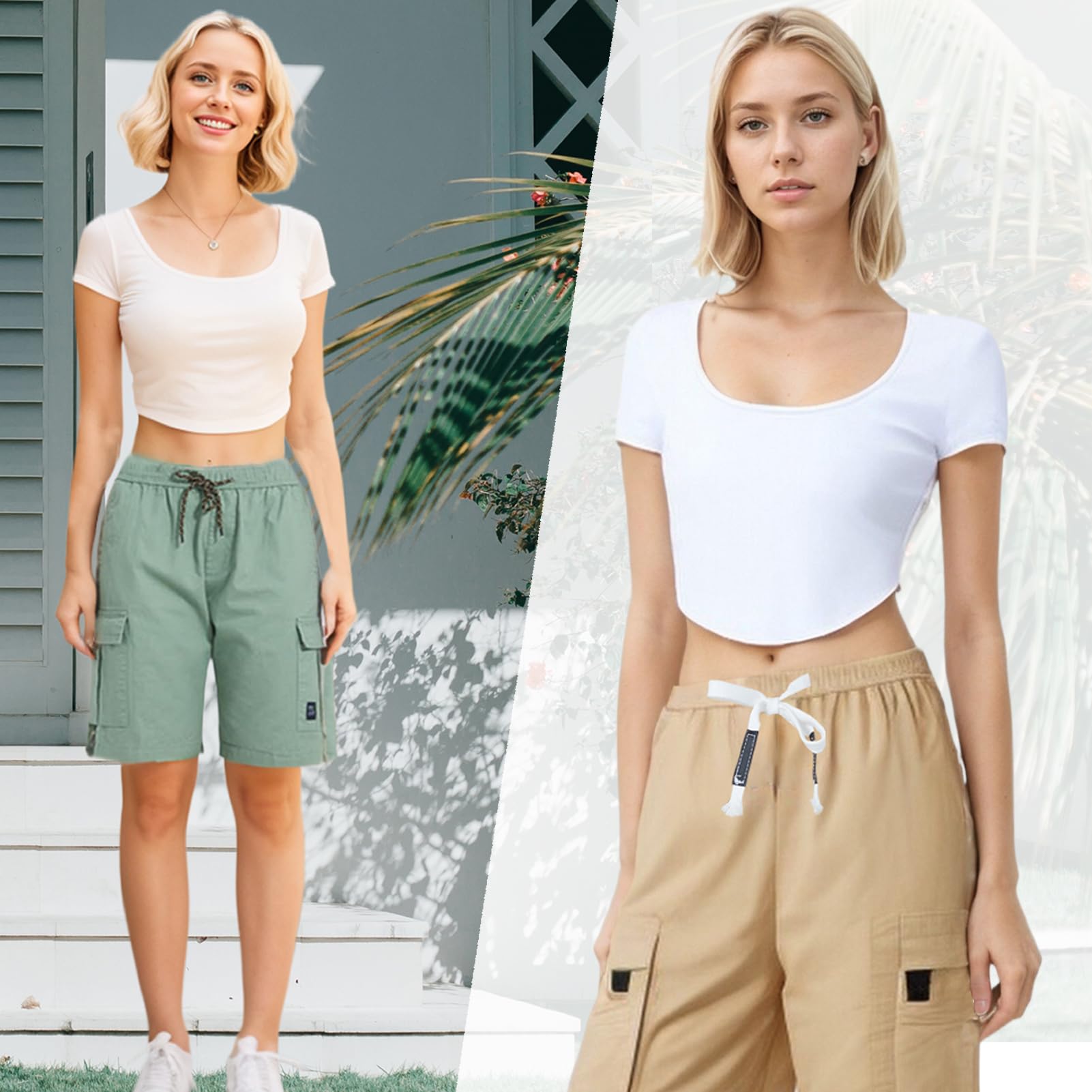 XinYangNi Women's Casual Cargo Shorts with Pockets - Elastic High Waist Drawstring Bermuda Shorts for Women | Perfect for Hiking, Travel & Summer Outdoor Activities