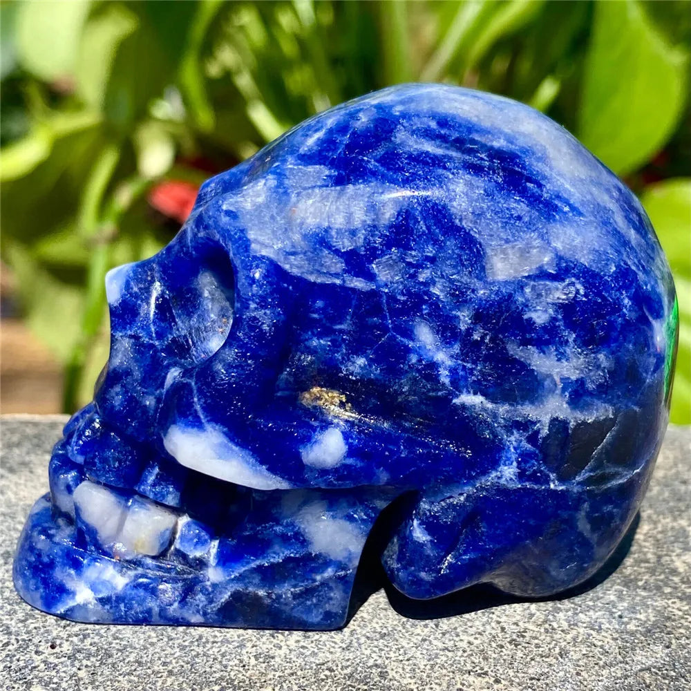 Natural Sodalite Skull Energy Gemstone - Hand Carved & Polished Reiki Healing Crystal for Meditation, Office Decor & Spiritual Collection | Perfect for Home Altar, Feng Shui & Yoga Space