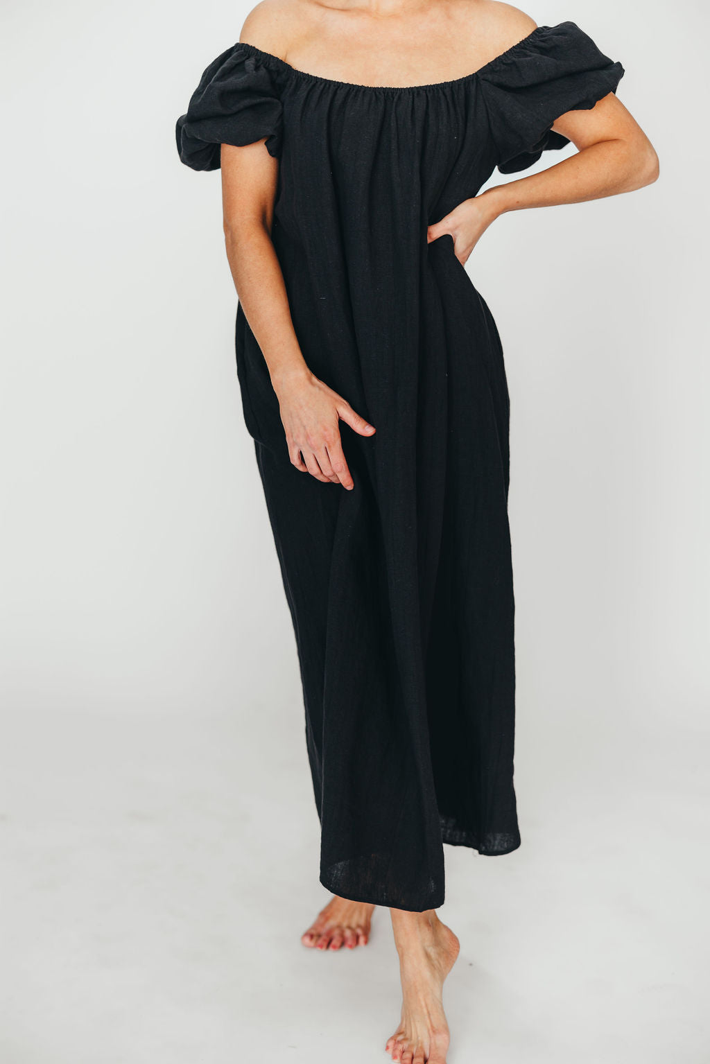 Genoa 100% Linen Maxi Dress in Black - Bump Friendly Maternity Dress for Women | Comfortable Summer Beach Dress for Pregnancy, Vacations & Special Occasions