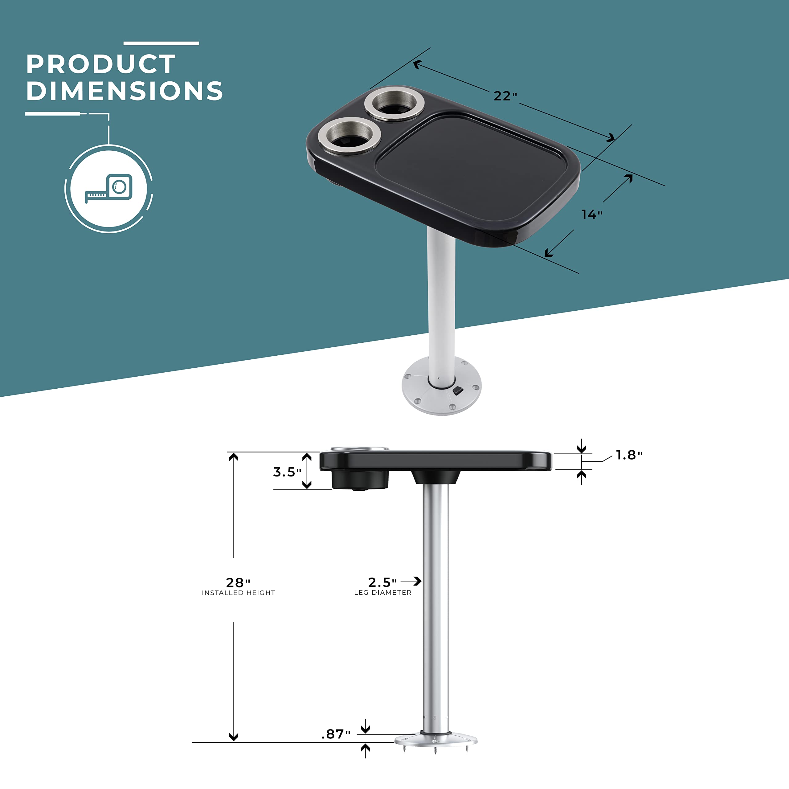 Manufacturers' Select ITC Marine Cocktail Boat Table Leg Set - Stainless Steel Pontoon Table Pedestal for Boats & Yachts | Perfect for Outdoor Dining, Entertaining & Marine Decor