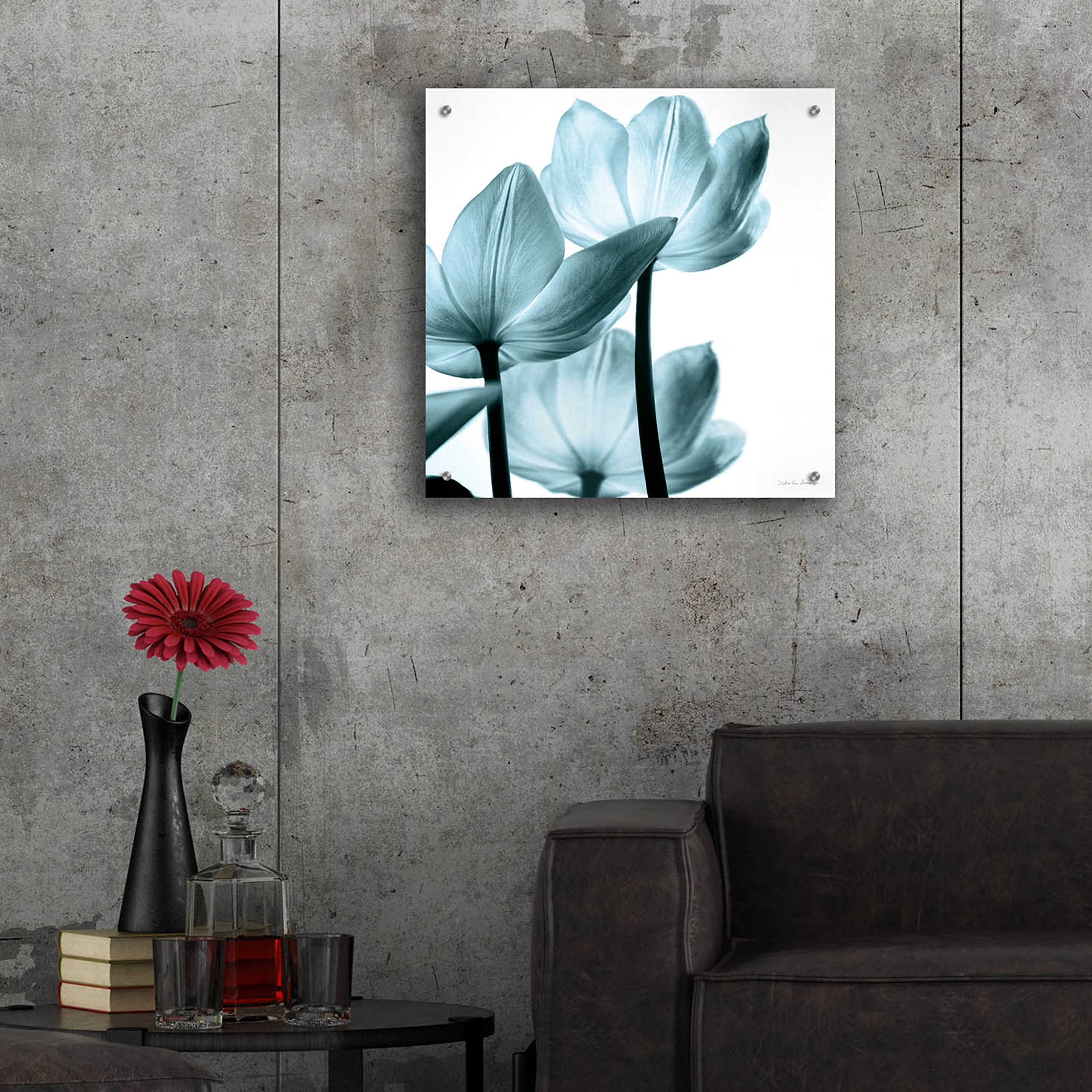 Debra Van Swearingen Translucent Tulips III Aqua Acrylic Glass Wall Art - 24x24 Inch Modern Abstract Floral Painting for Living Room, Bedroom & Office Decor