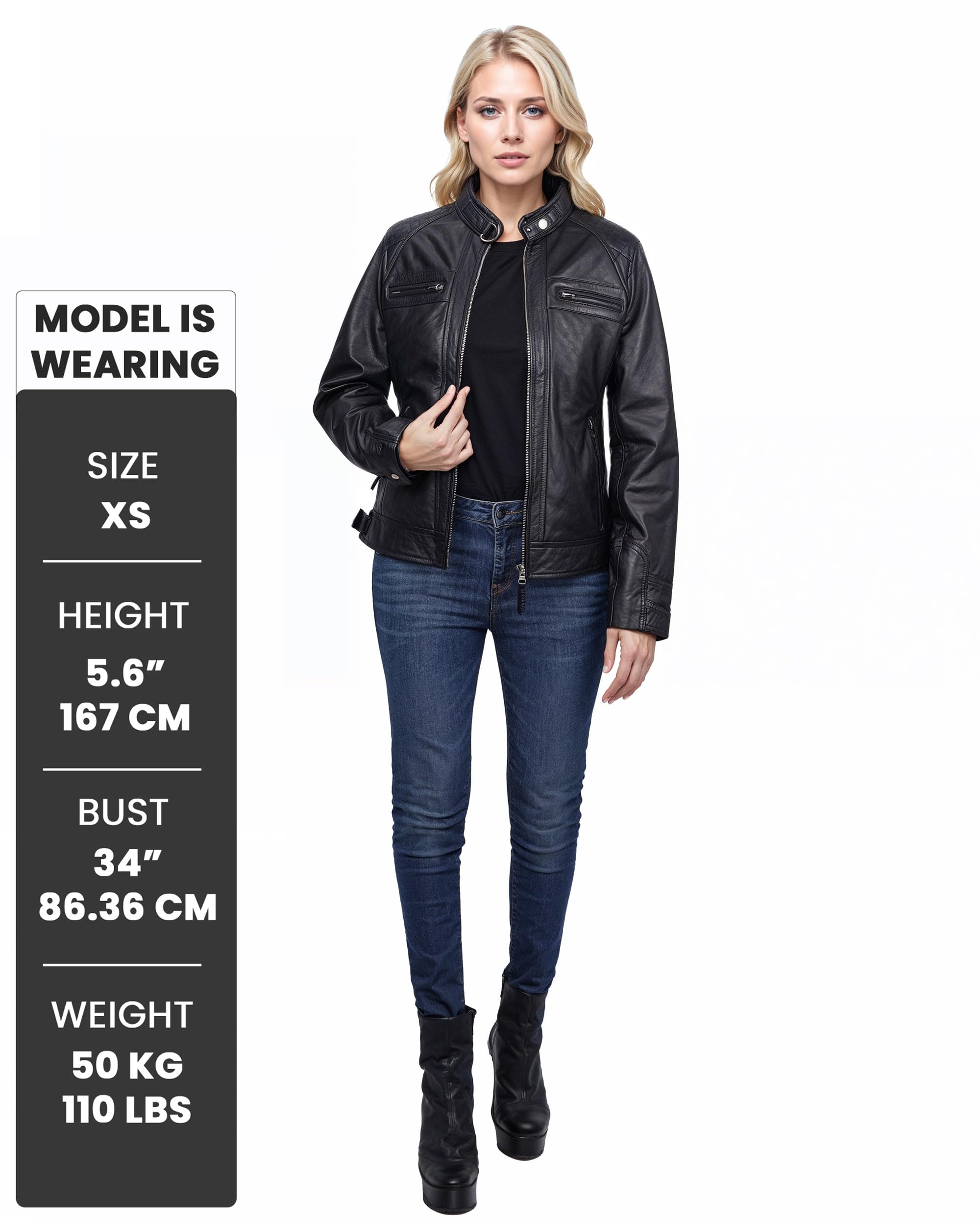 Decrum Genuine Leather Jacket for Women - Café Racer Motorcycle Style Jacket, Fashion Outerwear for Bikers & Casual Wear | Perfect for Riding, Night Out & Everyday Style