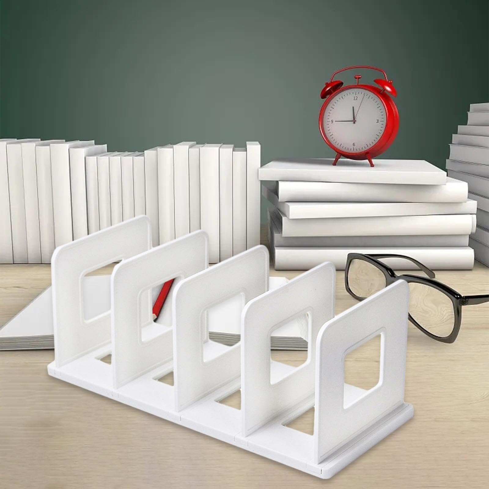 Desktop Book Organizer Stand - Adjustable Book Divider & Bookshelf Support for Office, Study Room - White | Perfect for Office Organization, Reading & File Storage